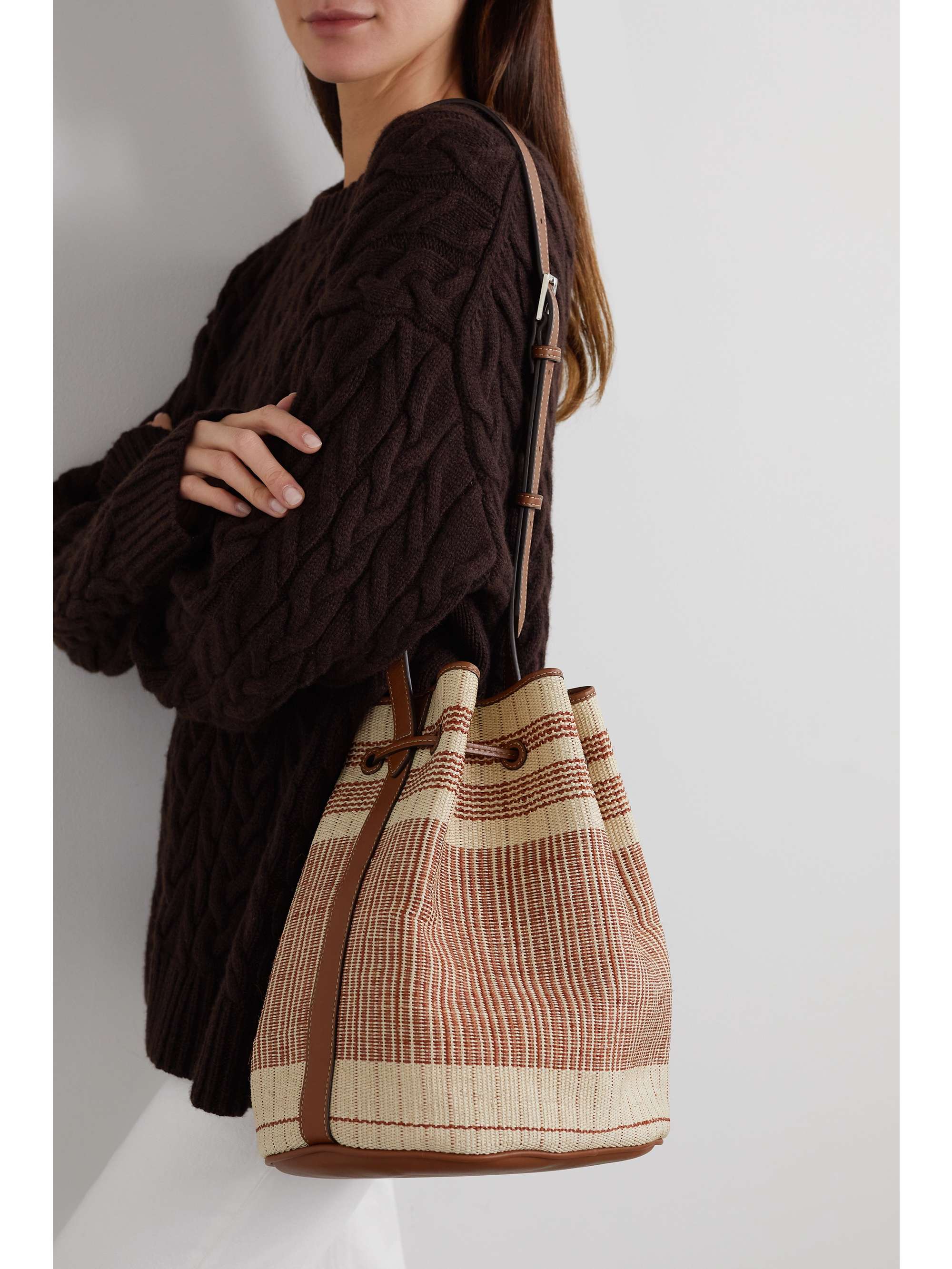 HUNTING SEASON Striped leathertrimmed cotton bucket bag NETAPORTER