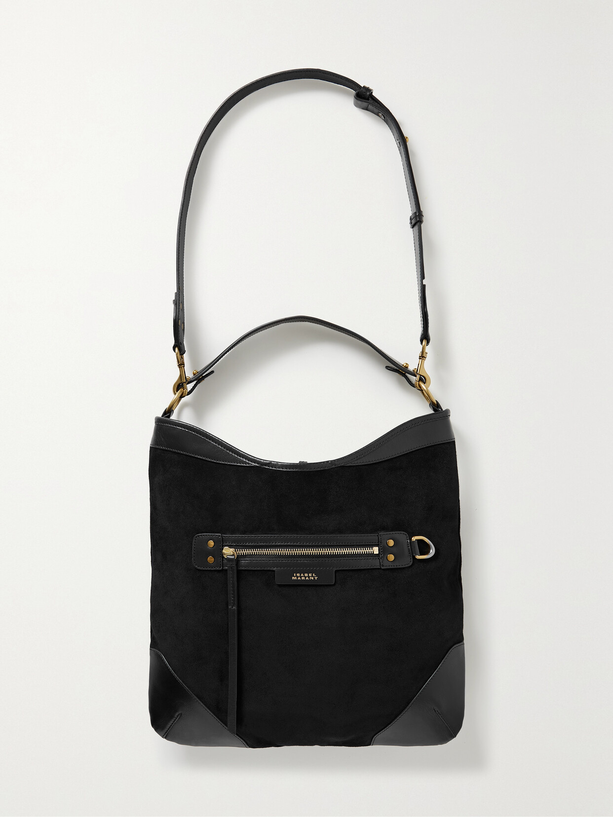 ISABEL MARANT BOTSY DAY LEATHER-TRIMMED SUEDE SHOULDER BAG