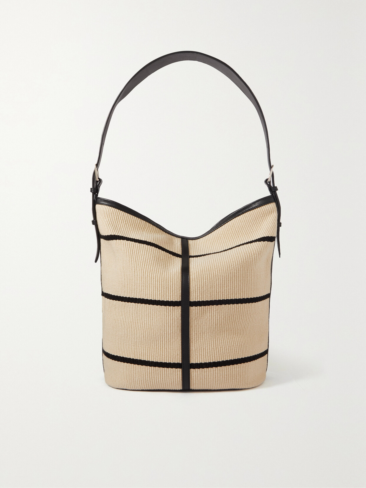 Hunting Season - Nomad Striped Leather-trimmed Cotton Bucket Bag - Neutrals