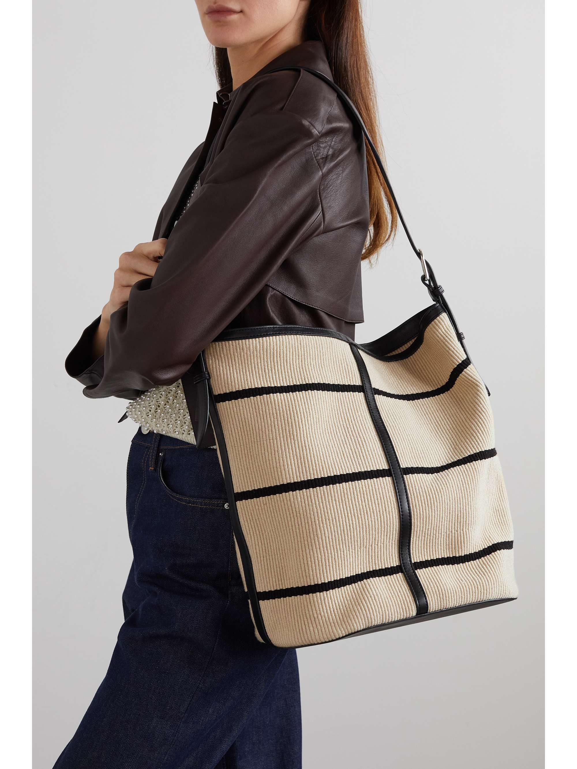 HUNTING SEASON Nomad striped leather-trimmed cotton bucket bag