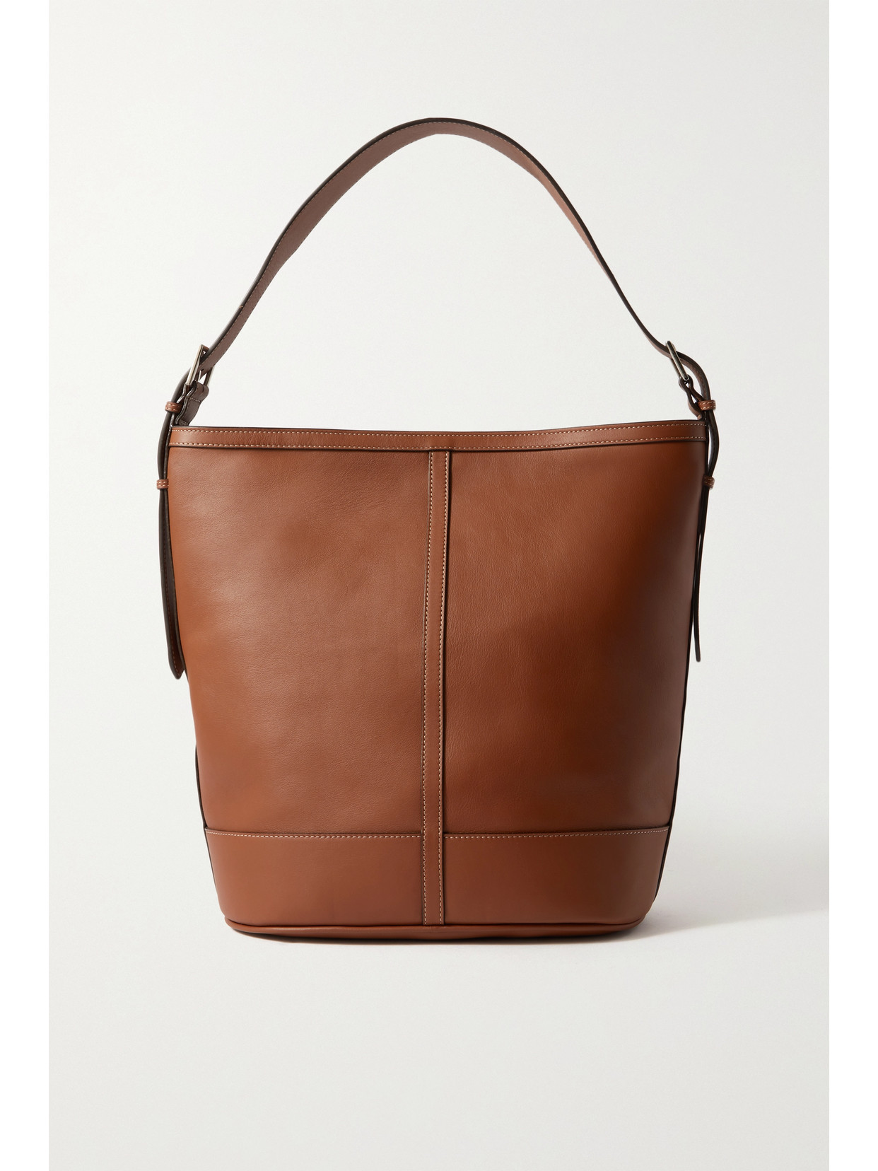 Hunting Season Topstitched Leather Tote In Brown