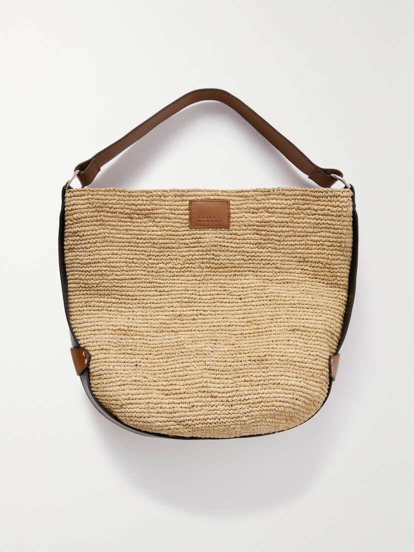 Isabel Marant Bayia Leather-trimmed Raffia Bucket Bag