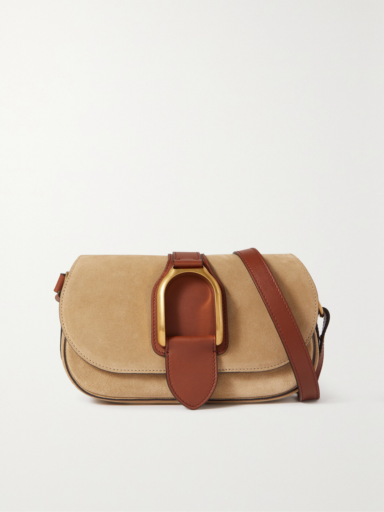 Ralph Lauren Collection - Wellington Leather-trimmed Suede Shoulder Bag - Neutrals