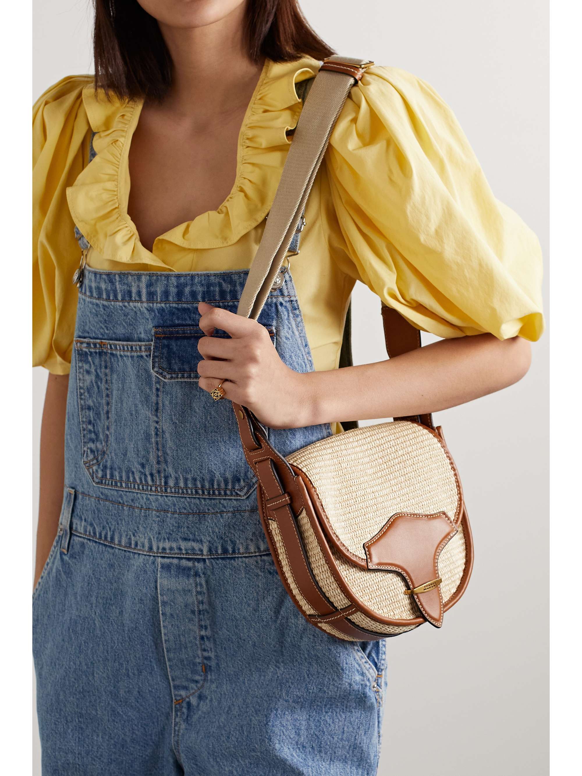 Neutral Botsy small leather-trimmed raffia shoulder bag | ISABEL MARANT ...