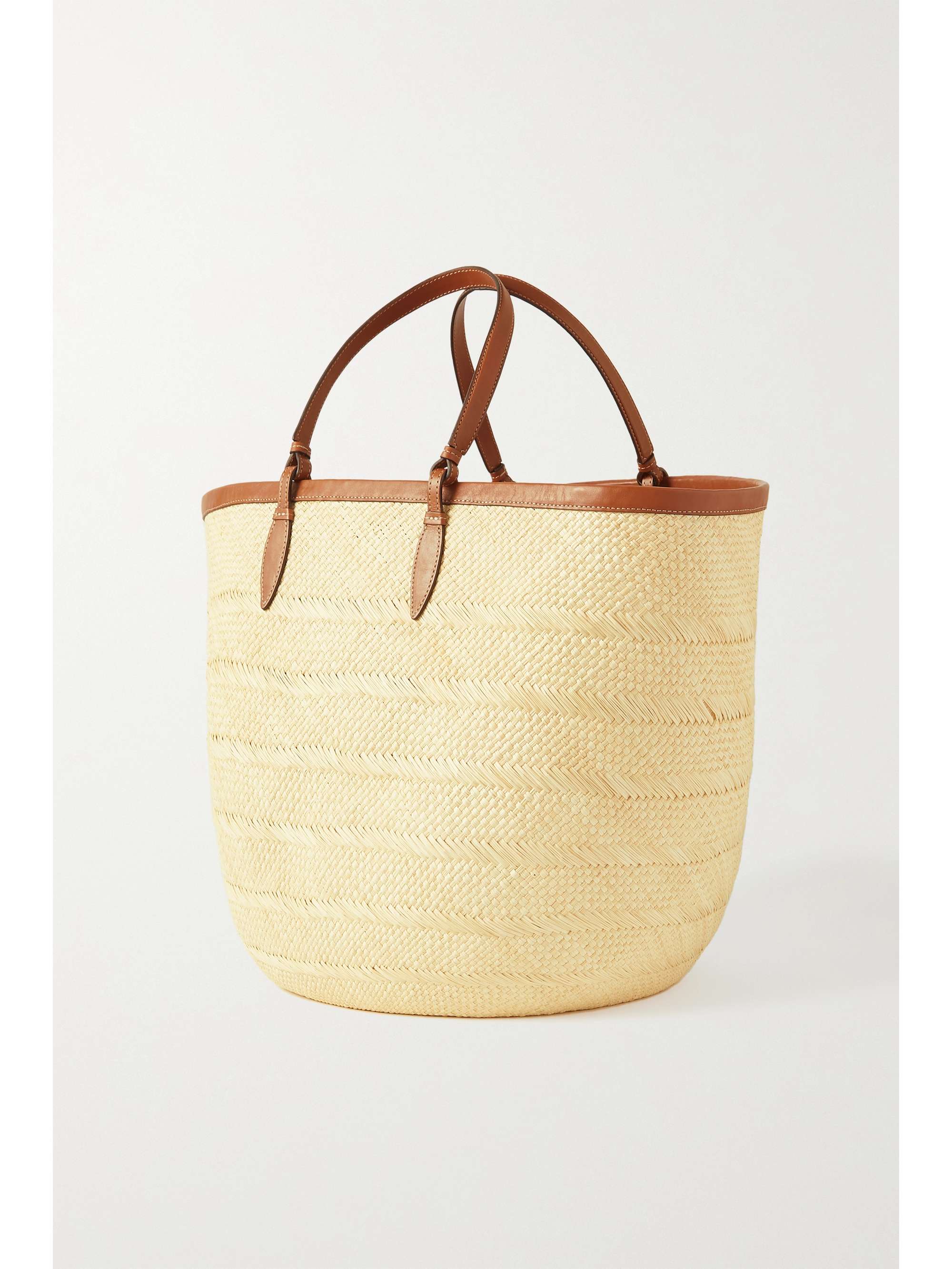 HUNTING SEASON Iraca large leather-trimmed woven raffia tote