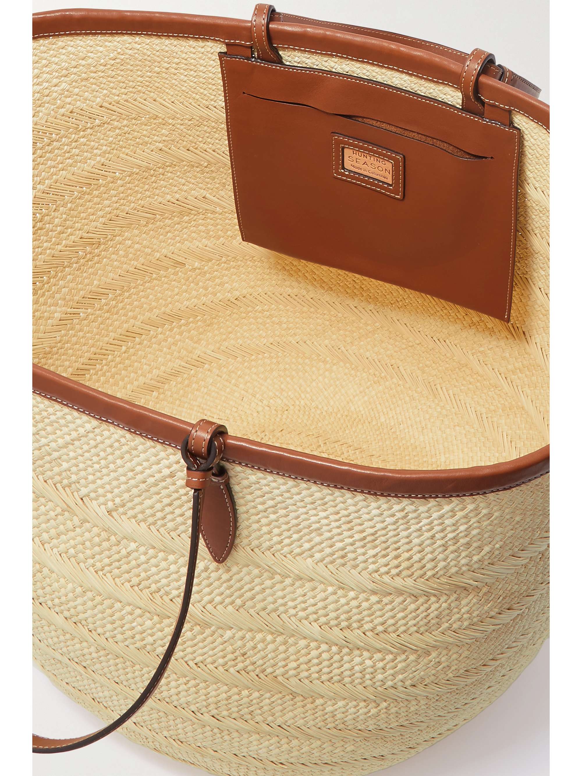 HUNTING SEASON Iraca large leather-trimmed woven raffia tote