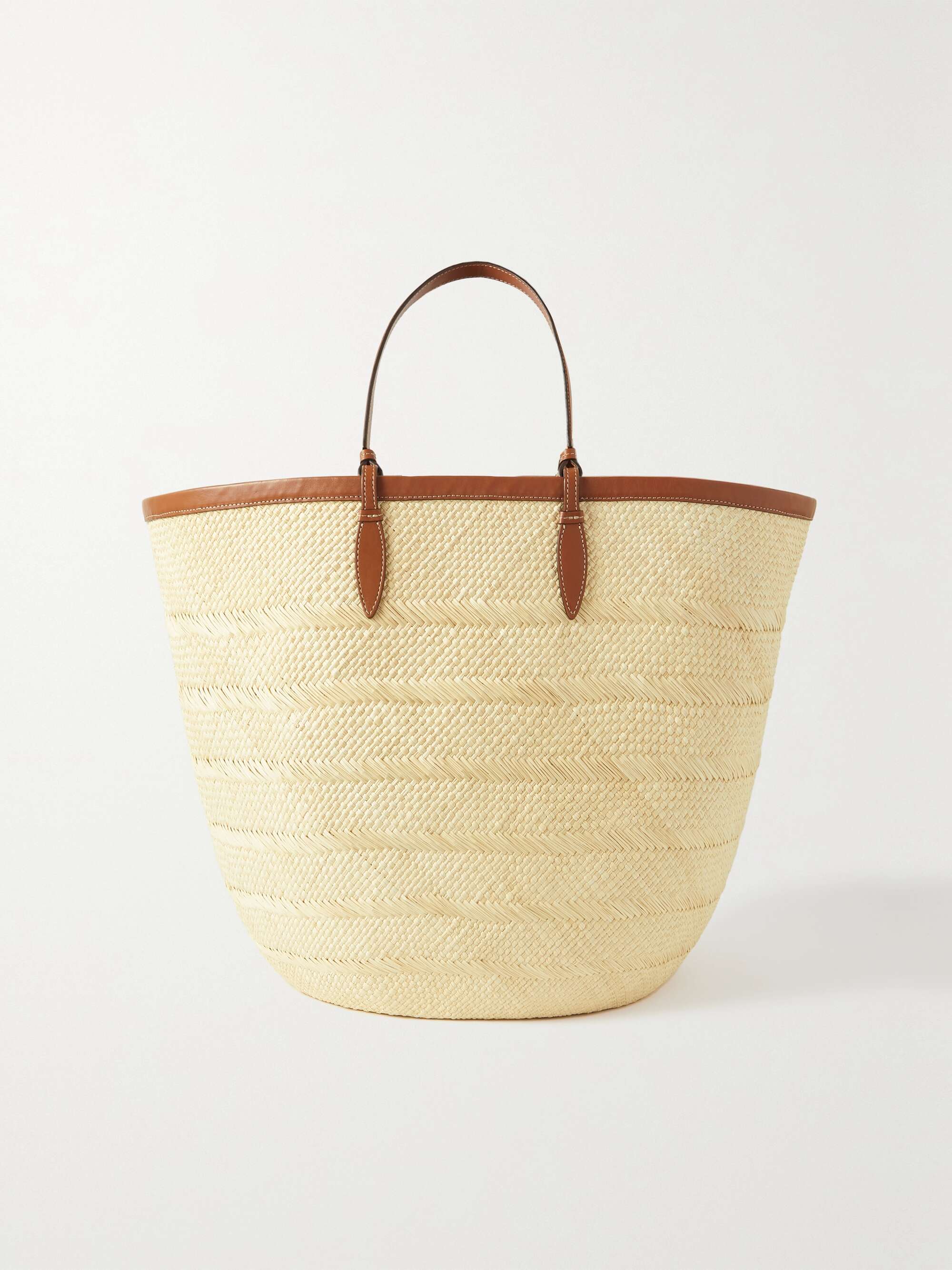 HUNTING SEASON Iraca large leather-trimmed woven raffia tote | NET-A-PORTER