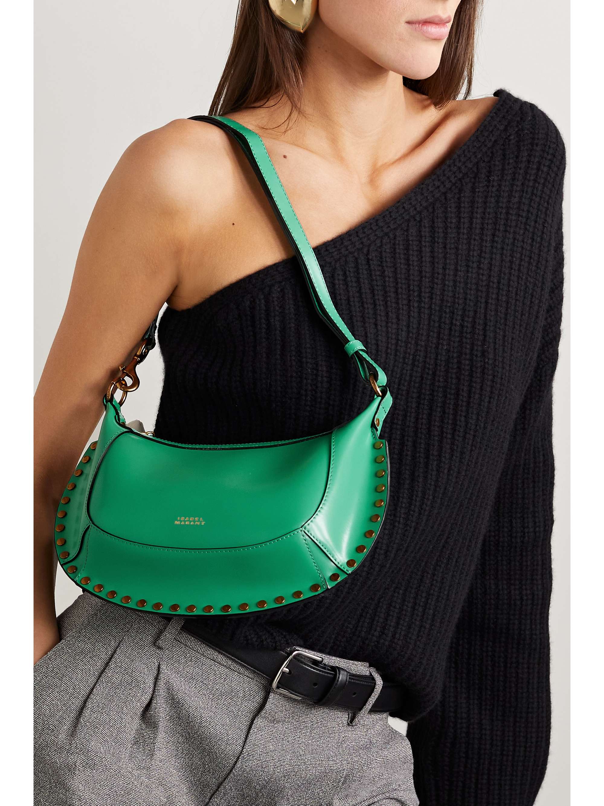 ISABEL MARANT Sac porté épaule en daim à points roulés Oskan Moon