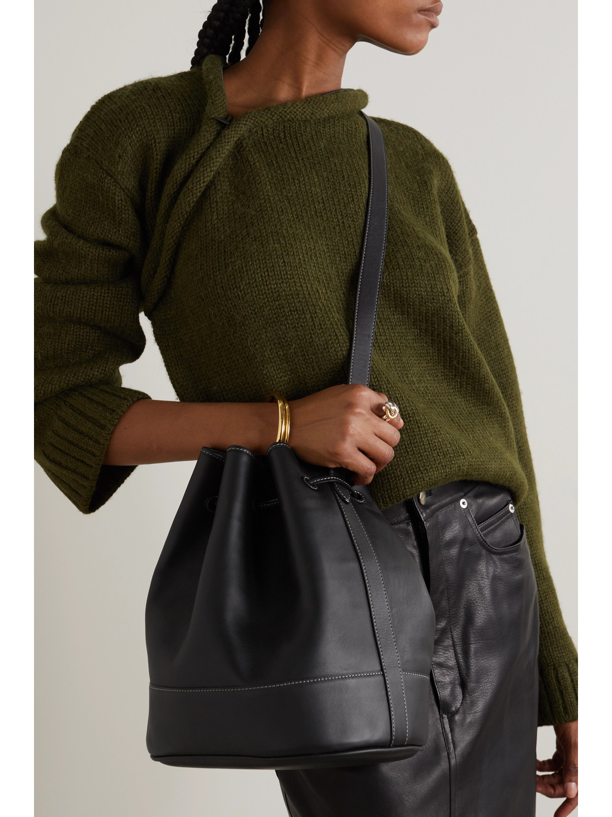 Hunting Season The Extra Large Drawstring Leather Bucket Bag In Black ModeSens