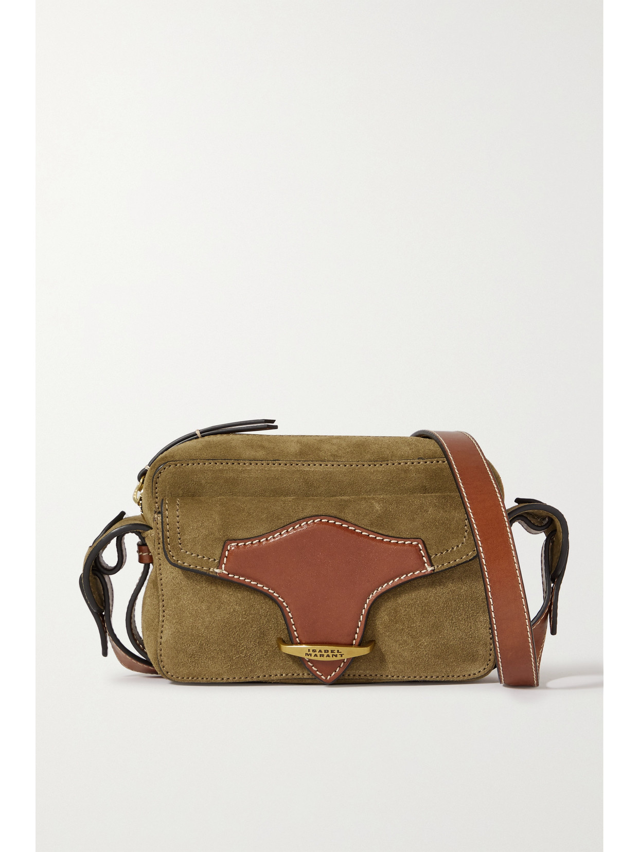 Isabel Marant Wasy Leather-trimmed Suede Shoulder Bag In Green