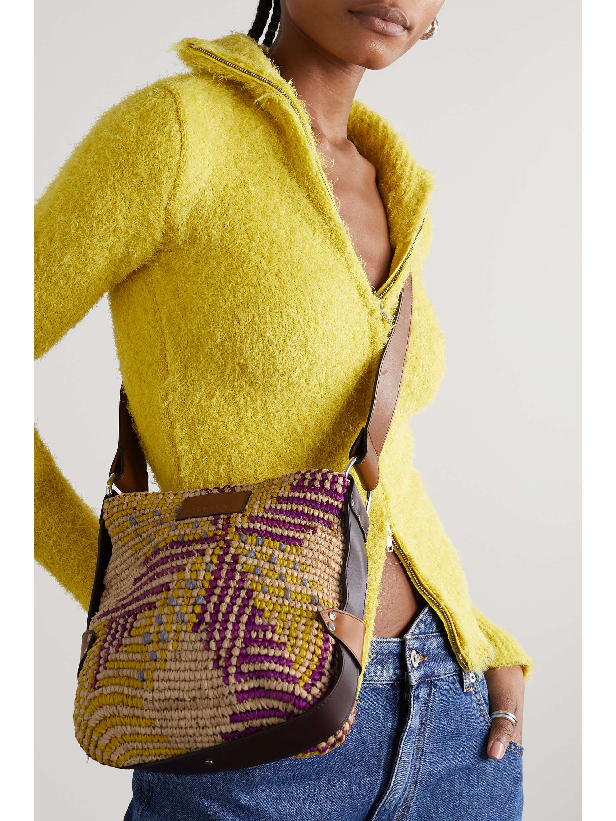 ISABEL MARANT Bayia mini leathertrimmed woven raffia bucket bag NET