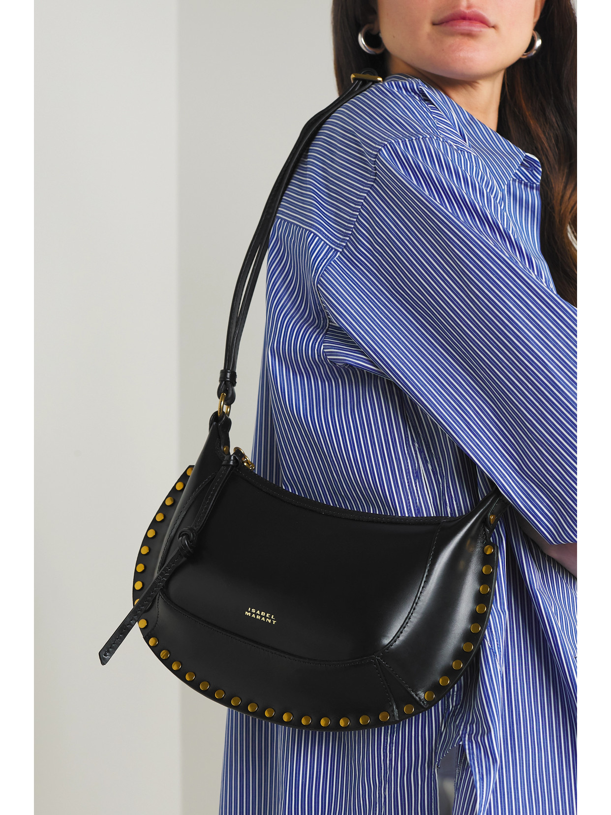ISABEL MARANT OSKAN MOON STUDDED LEATHER SHOULDER BAG