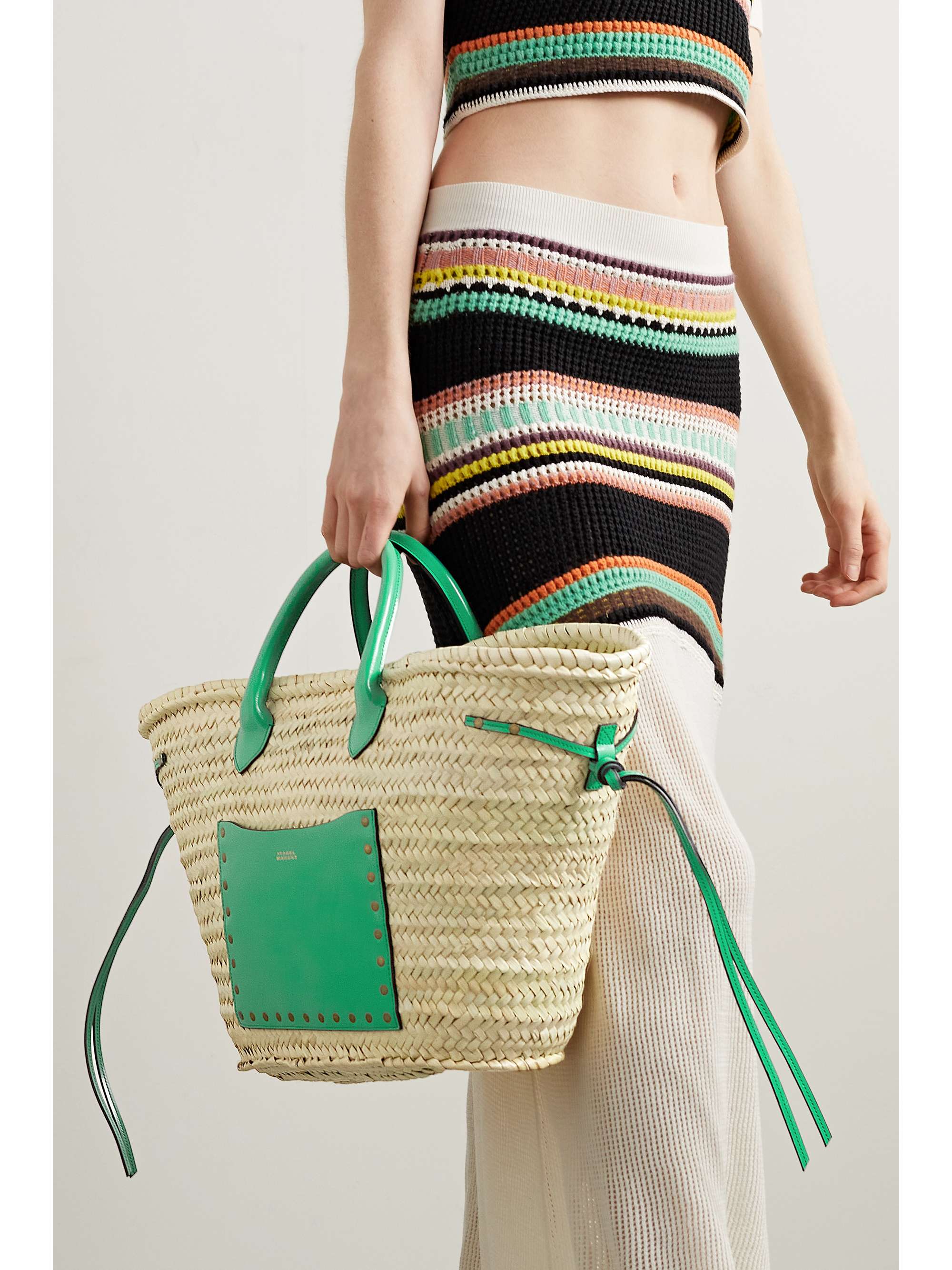 ISABEL MARANT leather-trimmed raffia tote | NET-A-PORTER