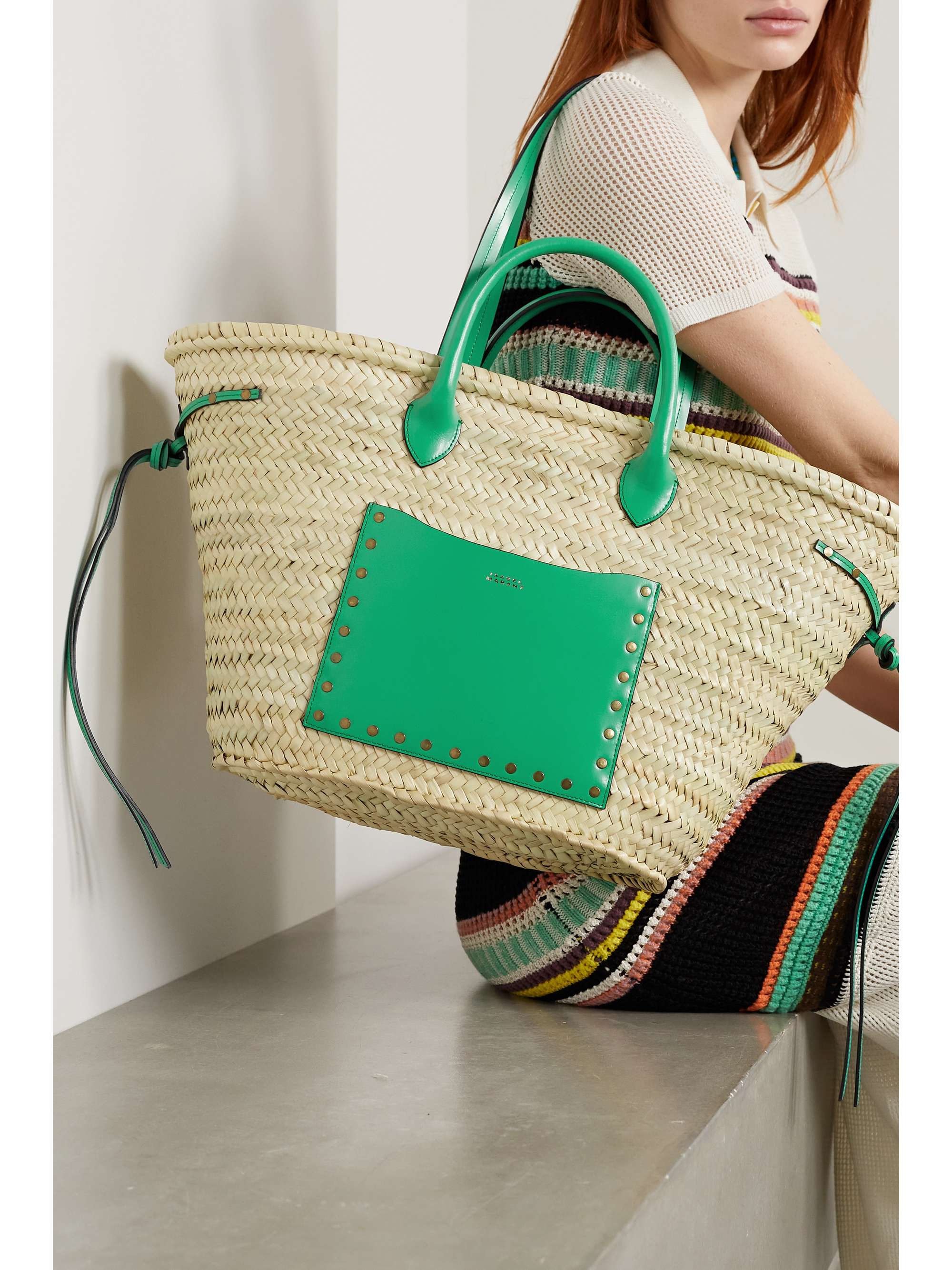 ISABEL MARANT Cadix leather-trimmed raffia tote