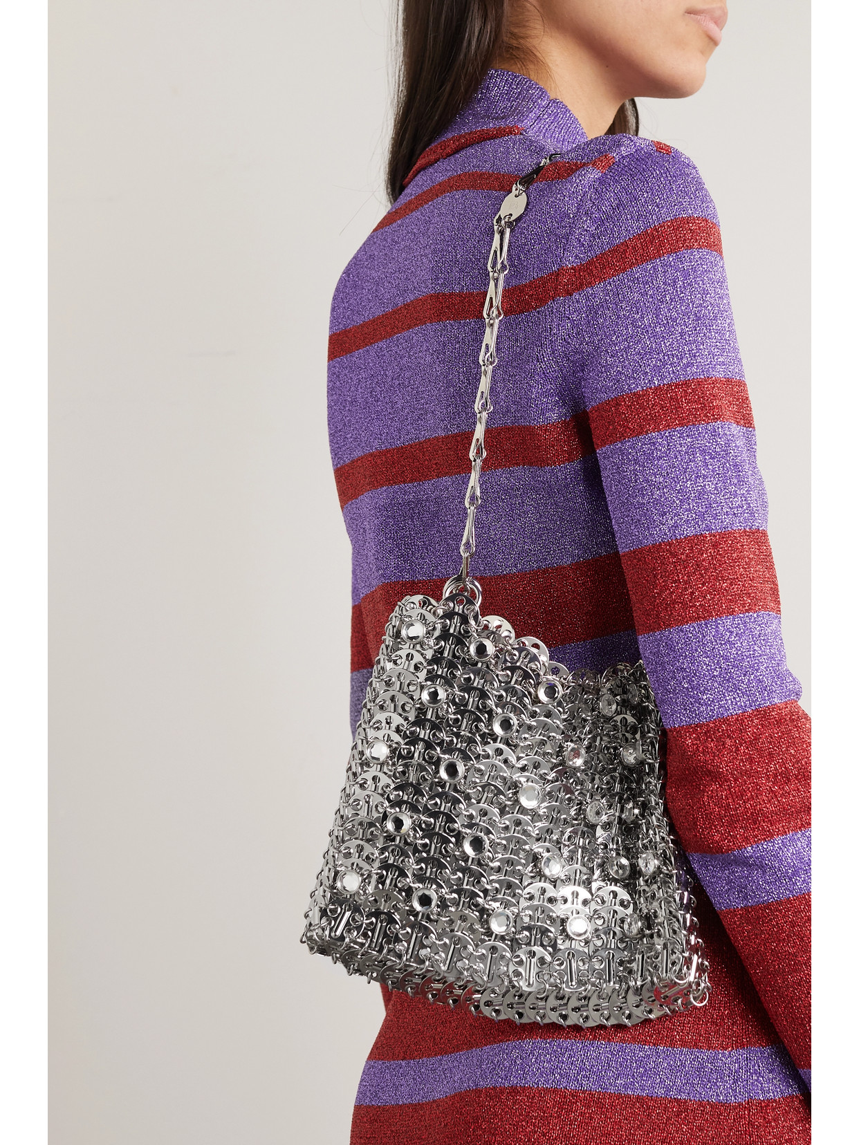 Shop Paco Rabanne 1969 Crystal-embellished Chainmail Shoulder Bag In Silver