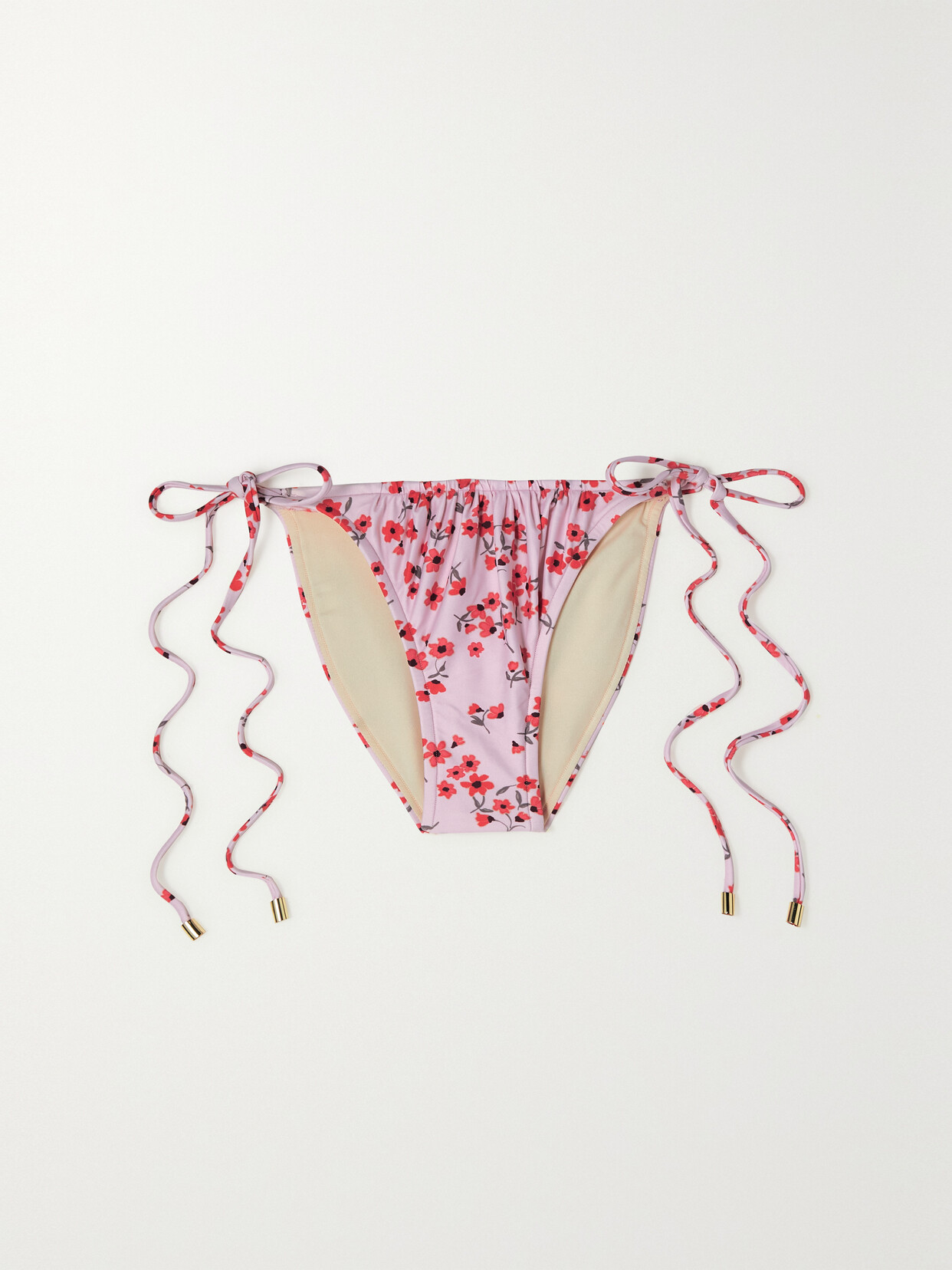Peony + Net Sustain Ruched Floral-print Stretch-econyl Bikini Briefs - Pink