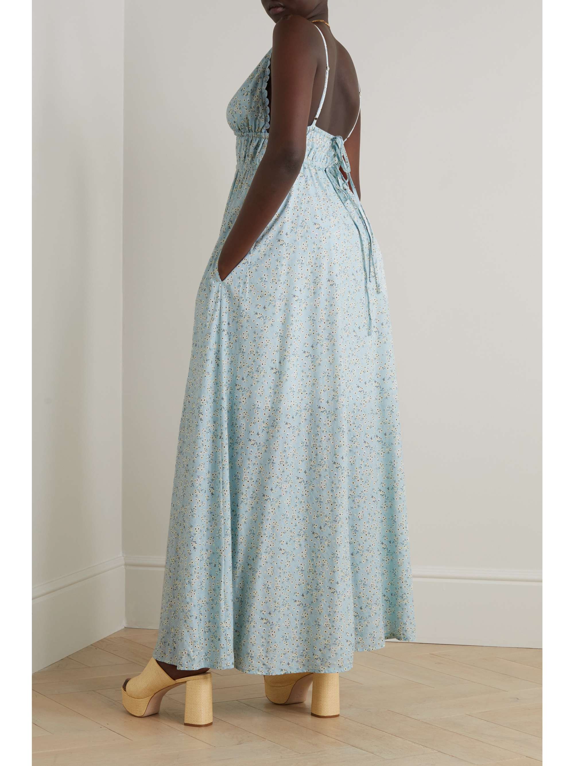 PEONY + NET SUSTAIN Vacation scalloped floral-print organic cotton and ECOVERO-blend maxi dress