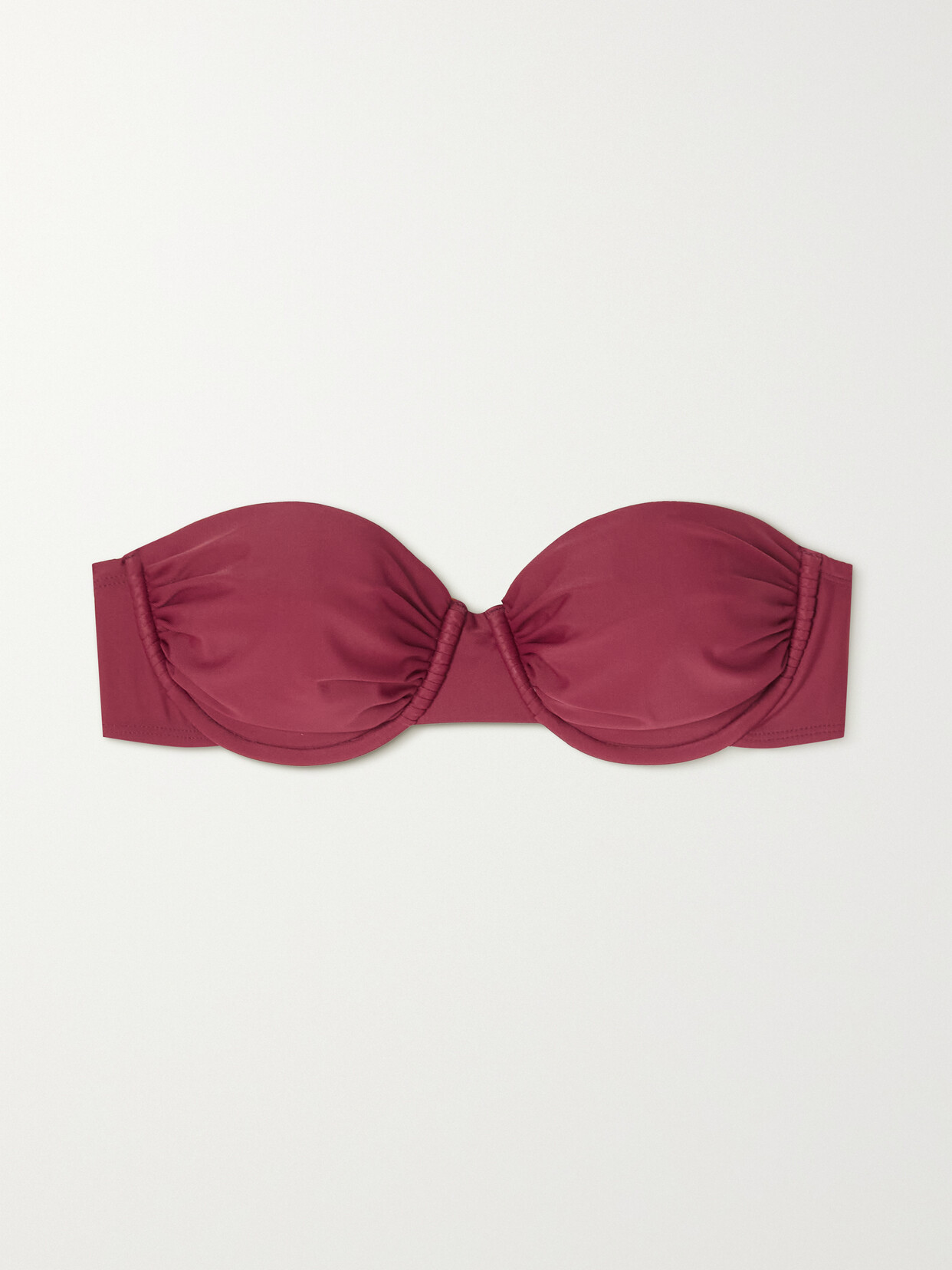 Peony - + Net Sustain Ruched Stretch-econyl Underwired Bandeau Bikini Top - Burgundy