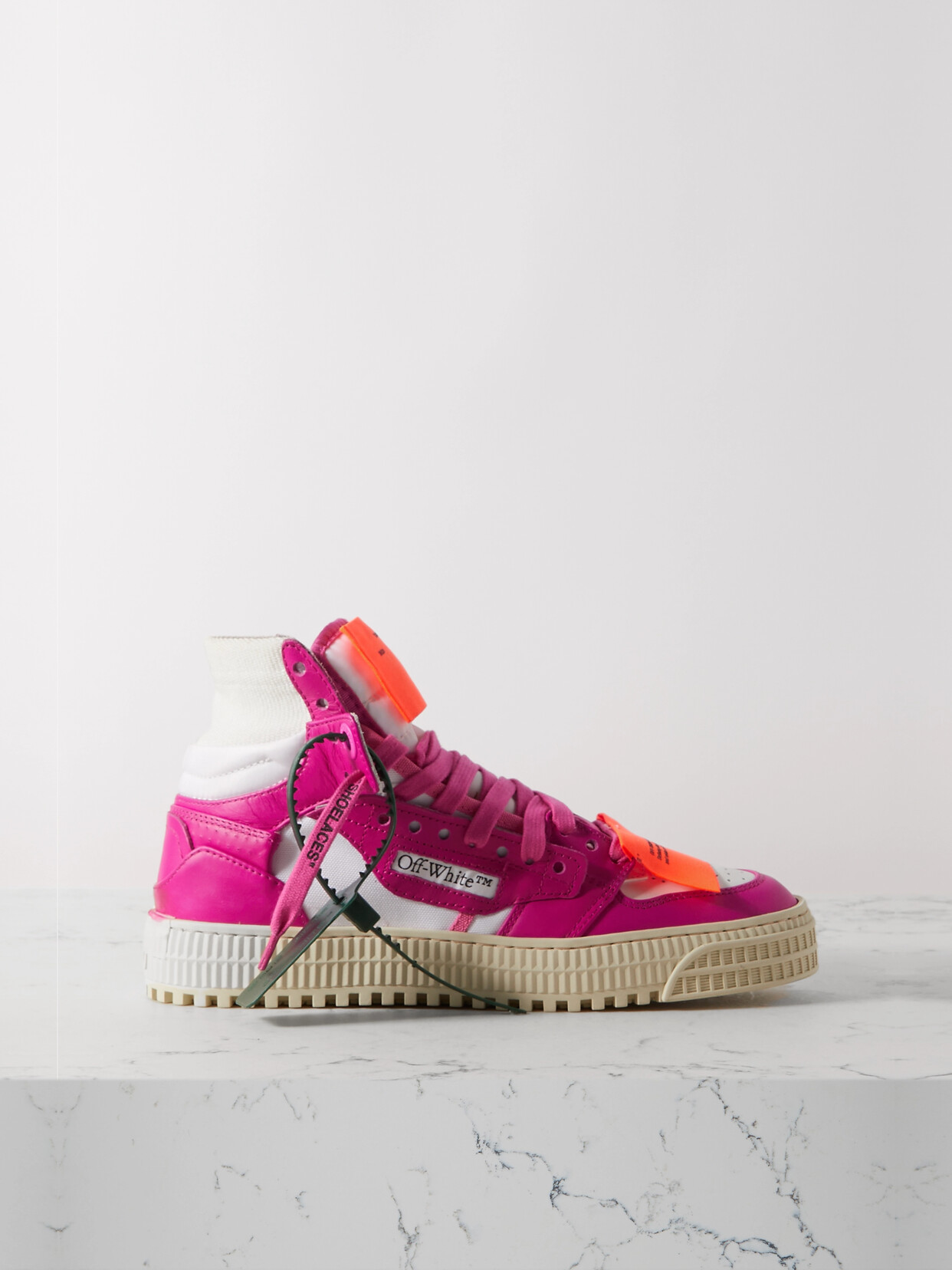 Off-White - Off-court 3.0 Leather And Stretch-knit High-top Sneakers - Pink