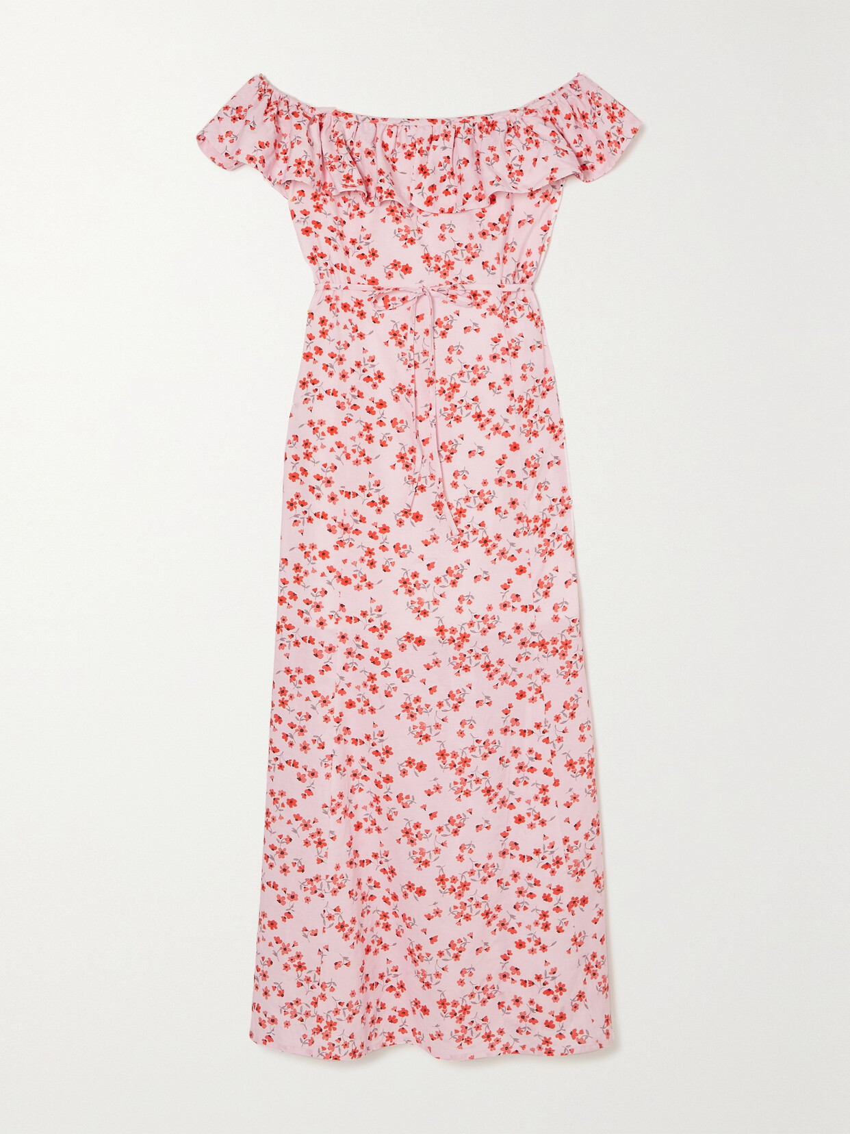 Peony + Net Sustain Posy Off-the-shoulder Floral-print Organic Cotton And Ecovero-blend Midi Dress - Pink