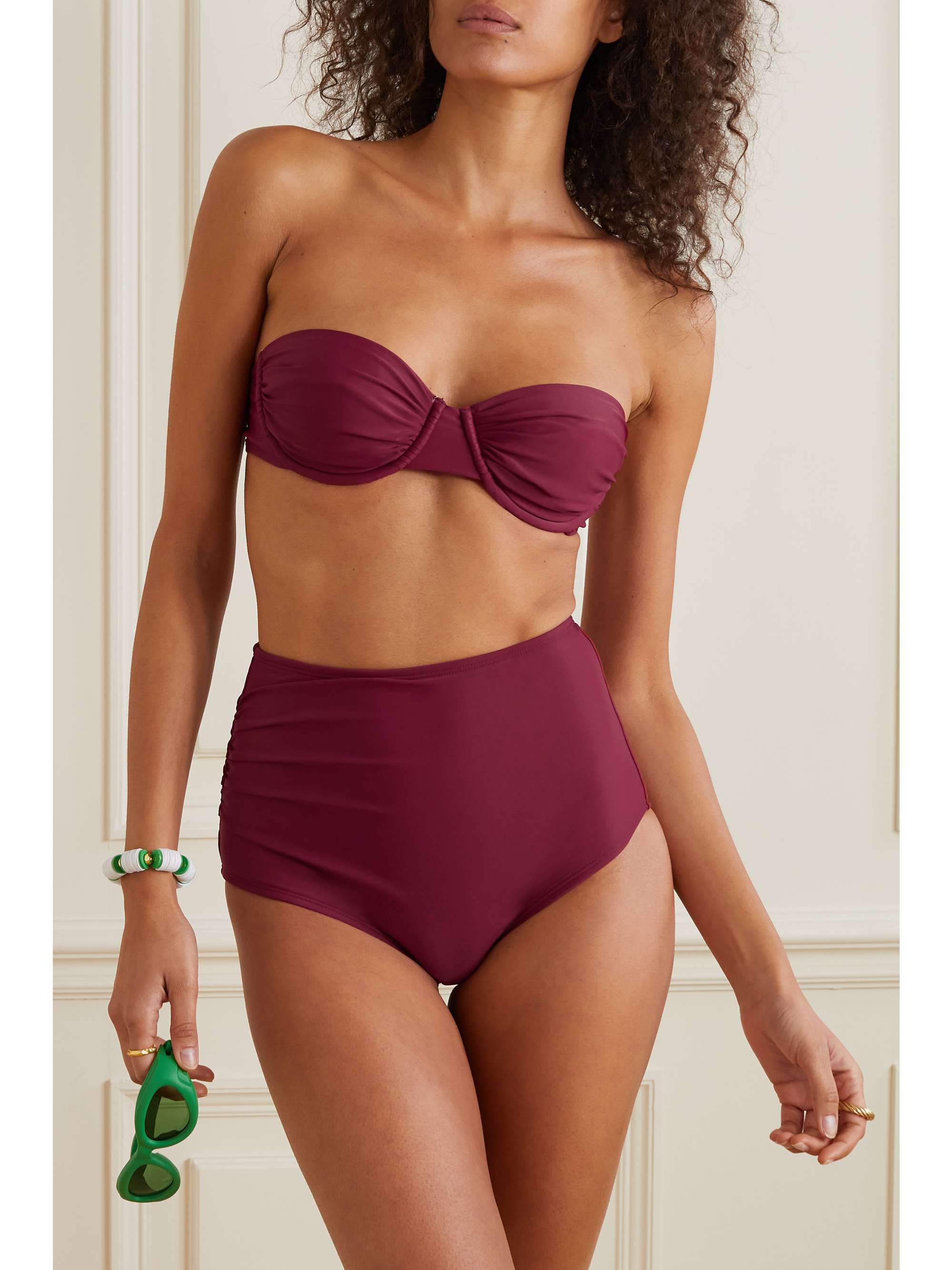 PEONY Culotte de bikini en ECONYL stretch à fronces Staple Hi - NET SUSTAIN
