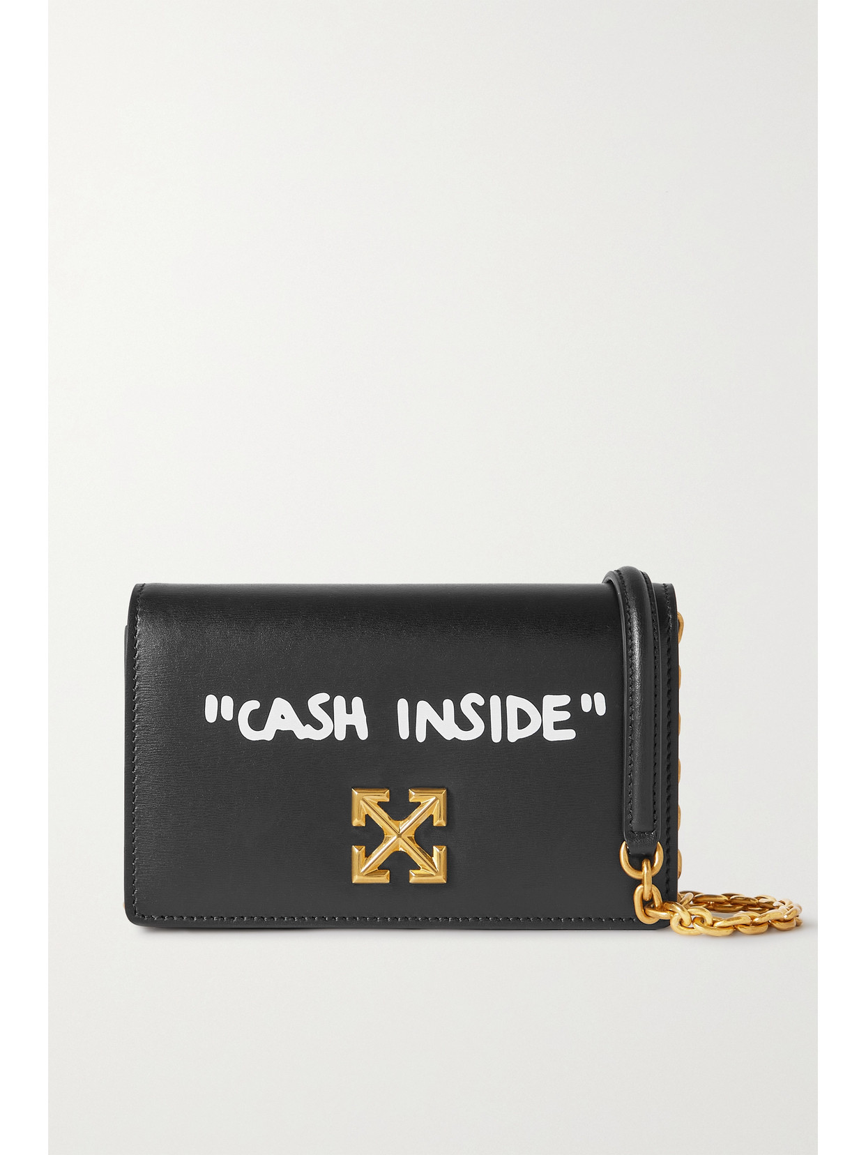 Shop Off-white Jitney 0.5 Printed Embellished Leather Shoulder Bag In Black