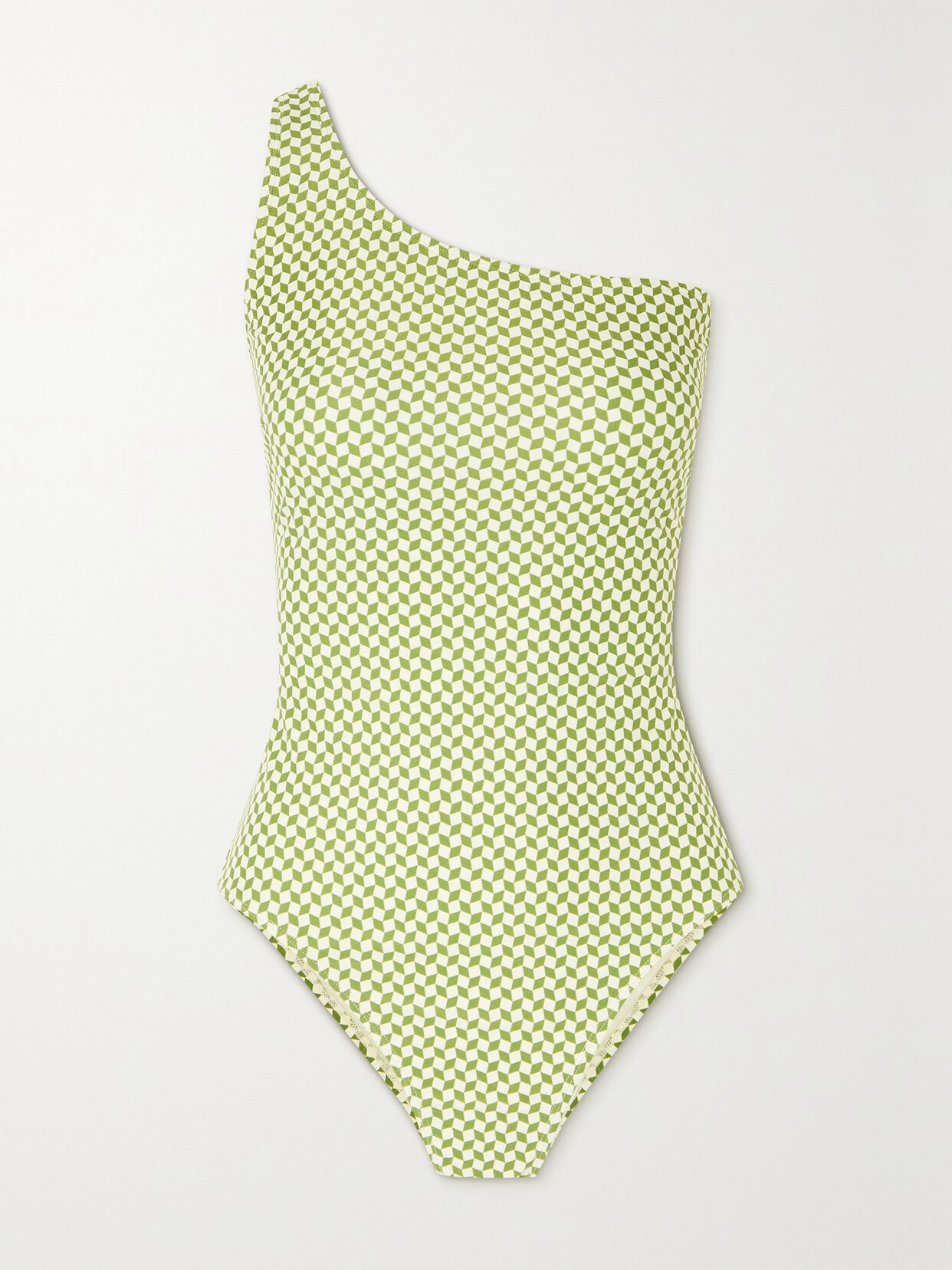 Peony - + Net Sustain One-shoulder Checked Stretch-econyl Swimsuit - Green