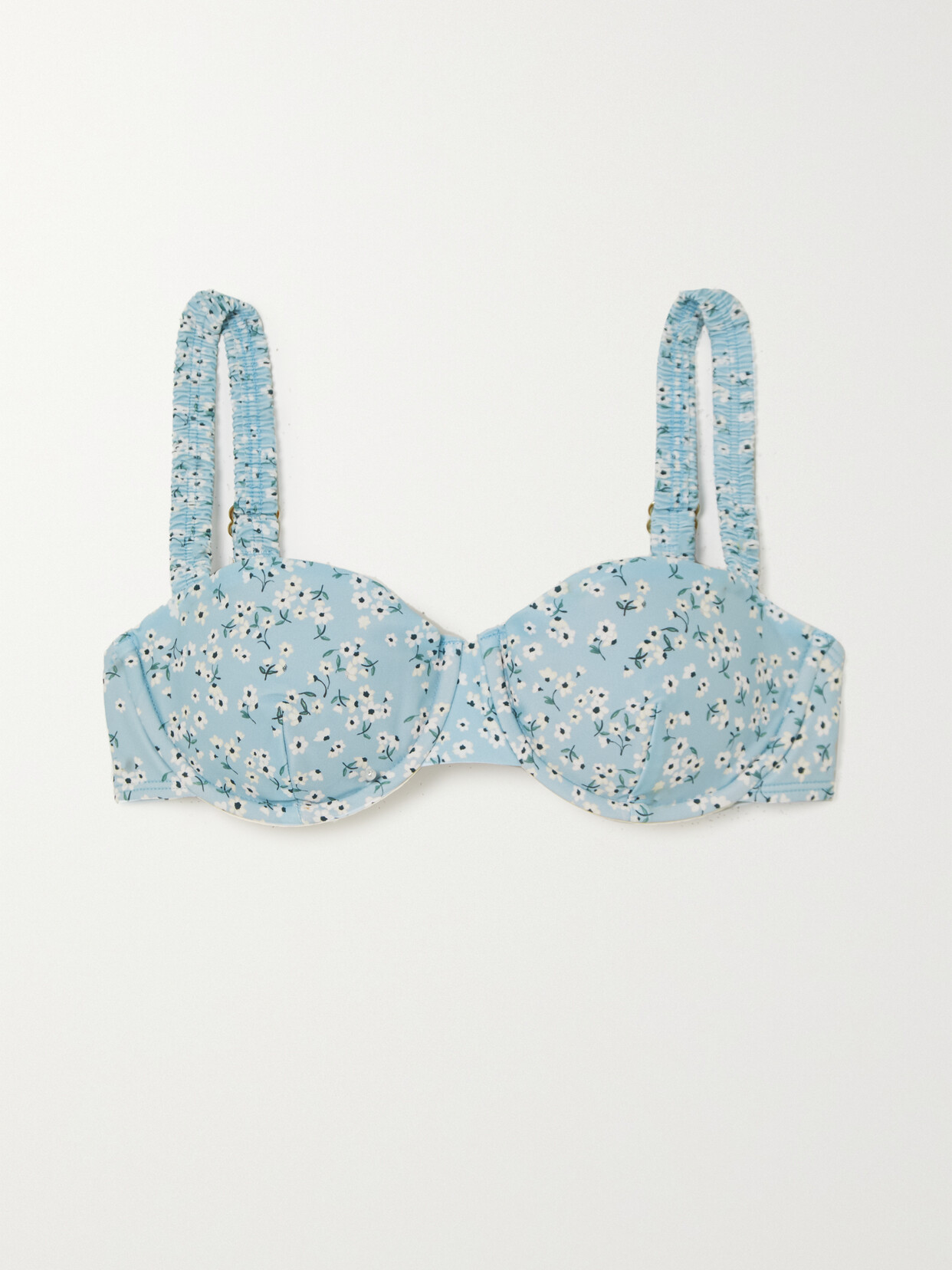 Peony + Net Sustain Holiday Floral-print Stretch-econyl Underwired Balconette Bikini Top - Blue