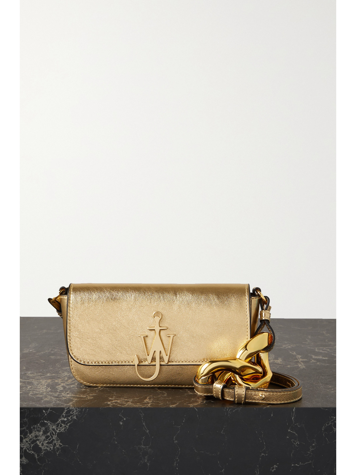 JW Anderson - Anchor Chain Embellished Metallic Leather Shoulder Bag - Gold