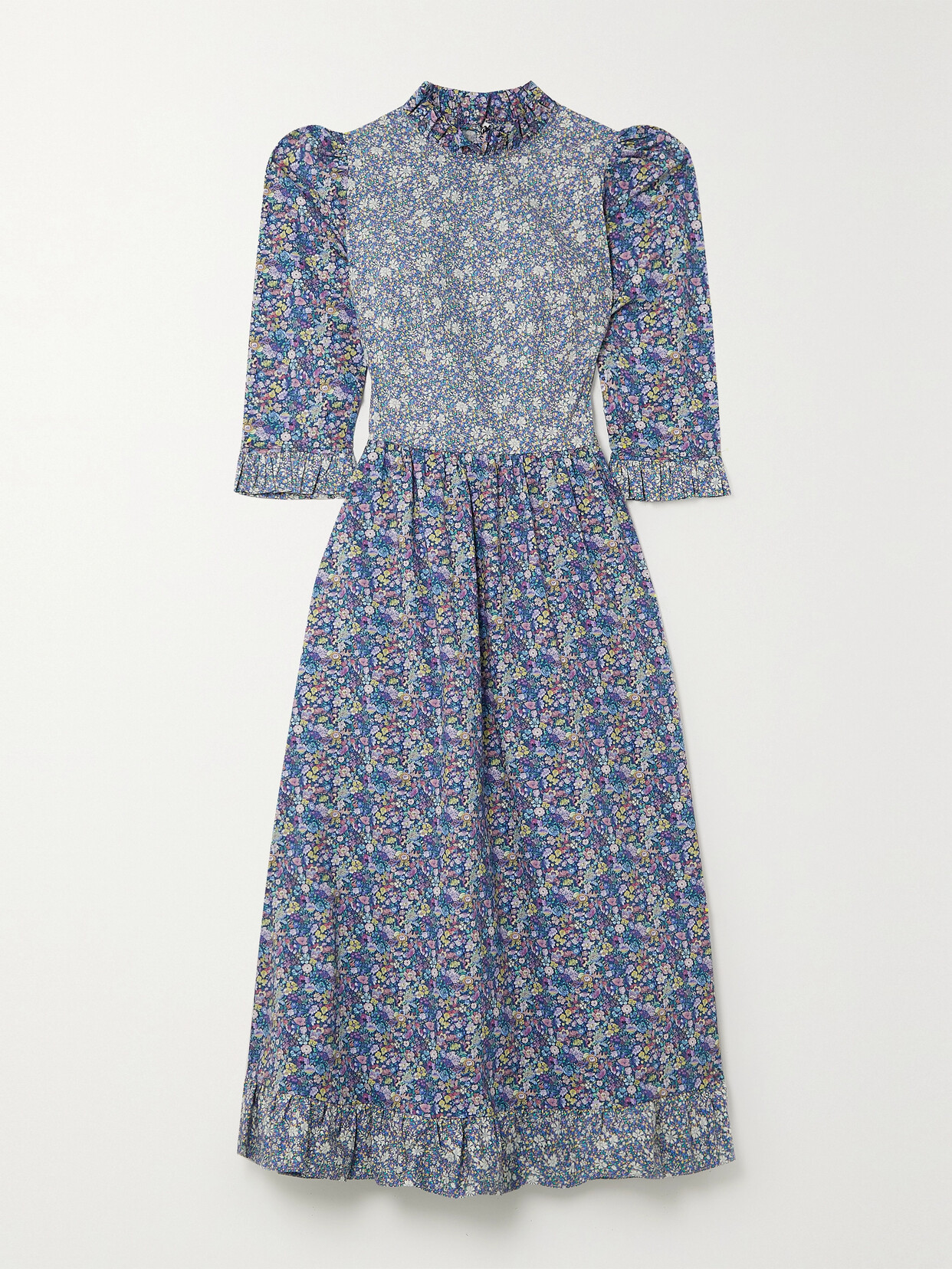 O PIONEERS Clara Ruffled Floral-print Cotton-poplin Midi Dress