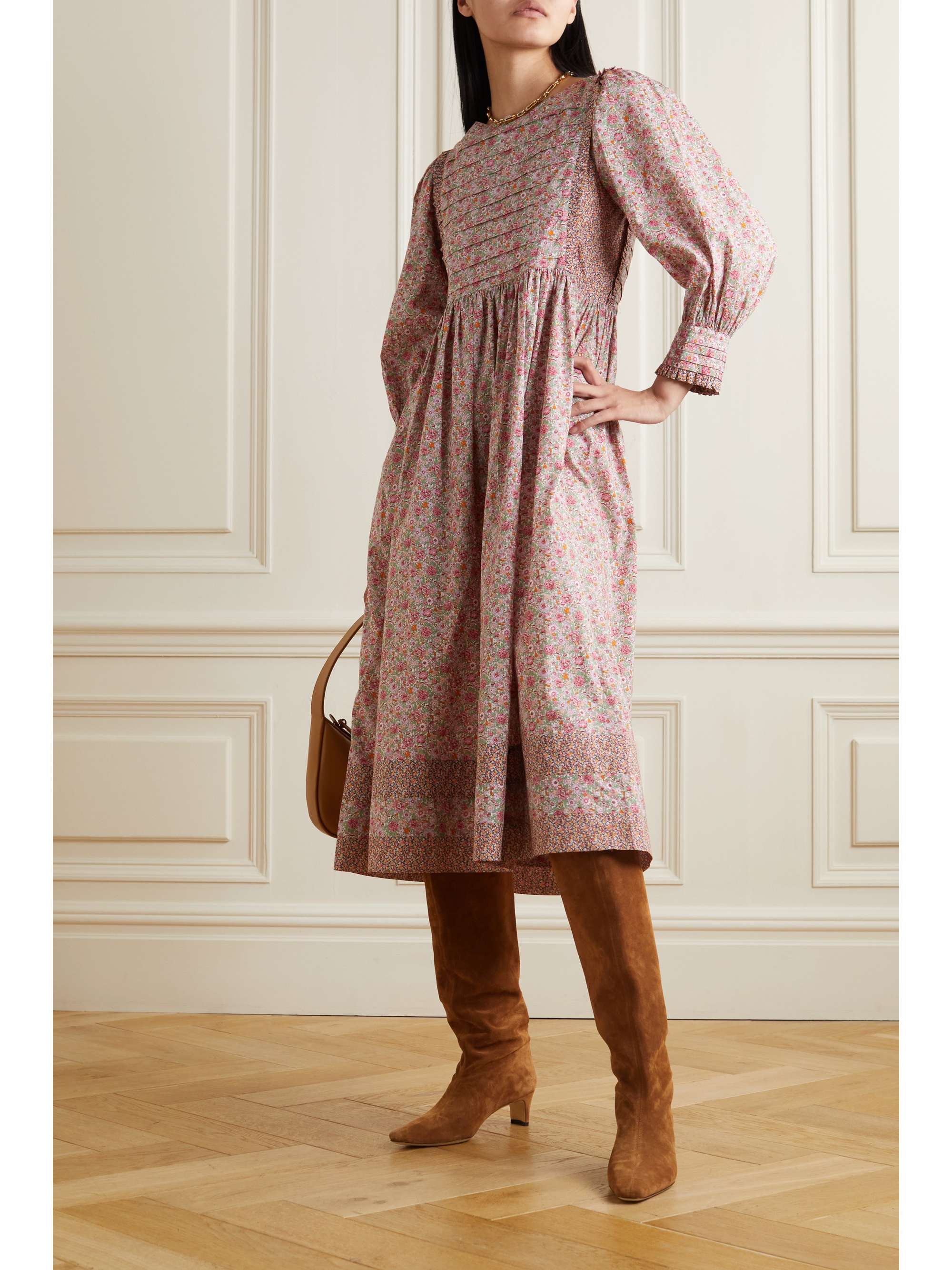 O PIONEERS Willa pintucked floral-print cotton dress