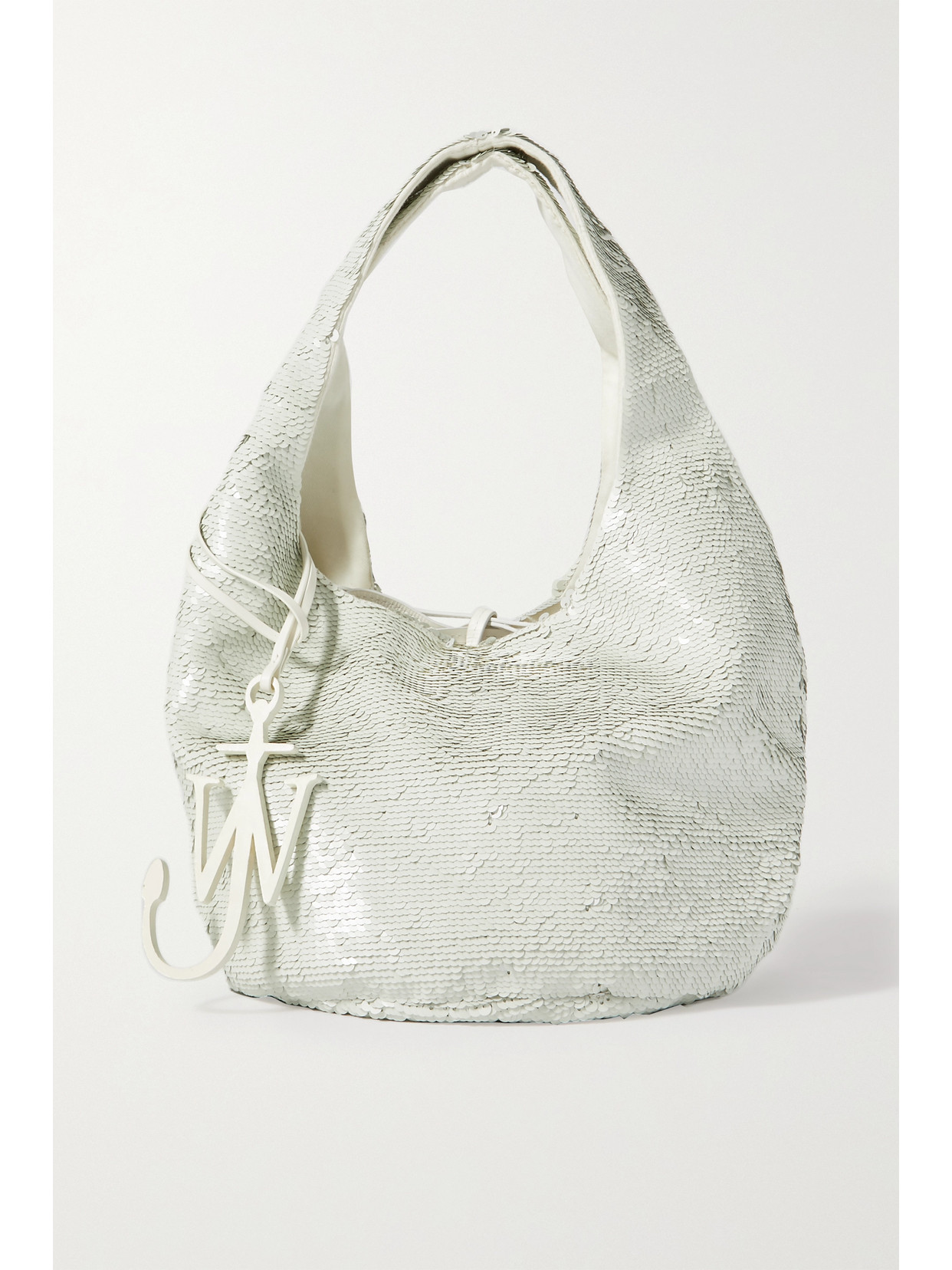 JW Anderson - Mini Leather-trimmed Sequined Jersey Tote - White