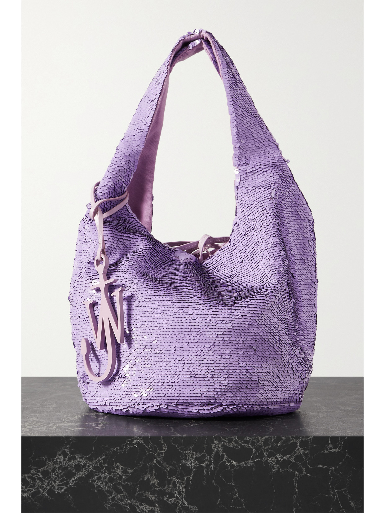 JW Anderson - Mini Leather-trimmed Sequined Jersey Tote - Purple