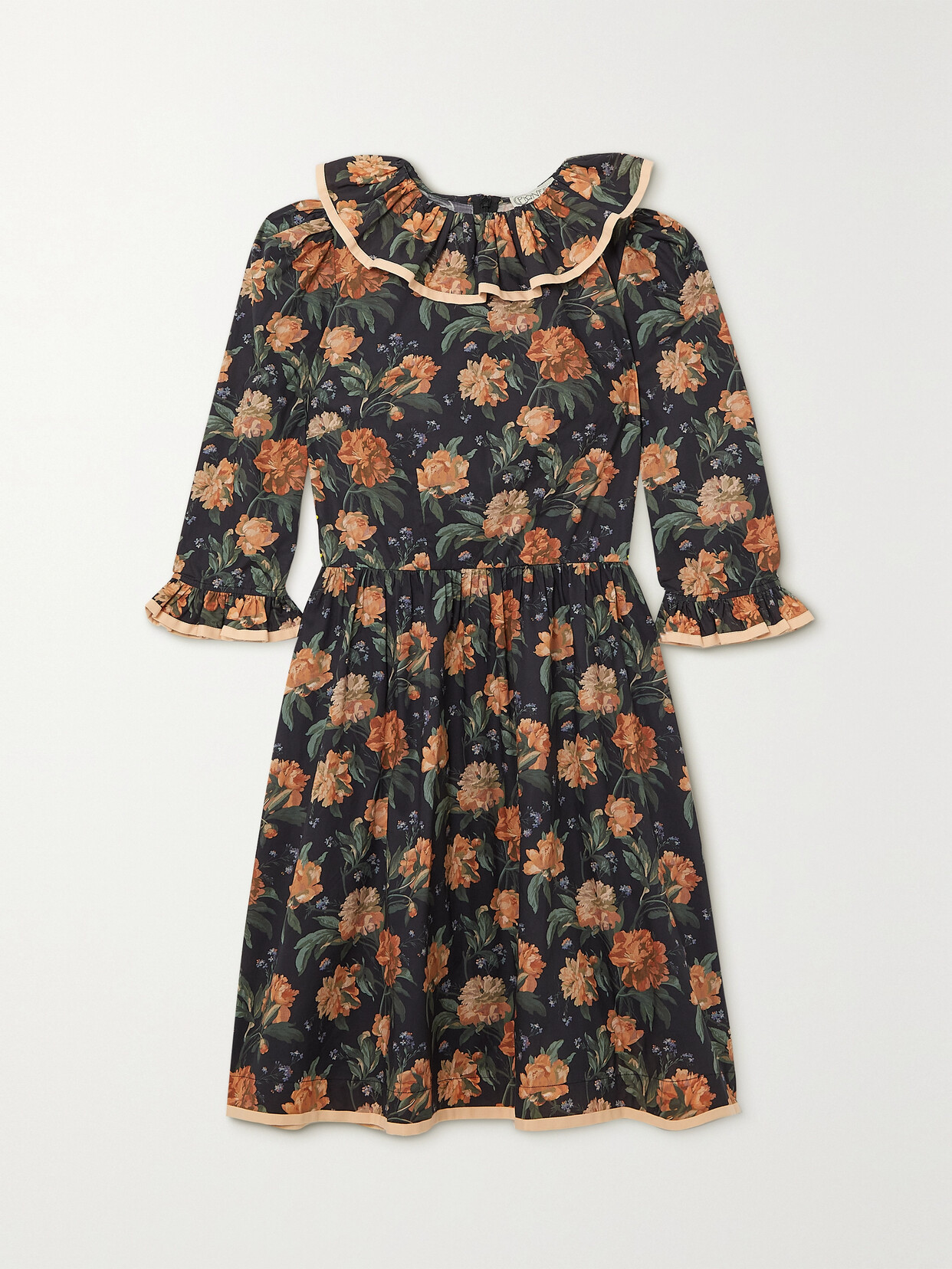 O PIONEERS Polly Ruffled Floral-print Cotton-poplin Midi Dress - Black