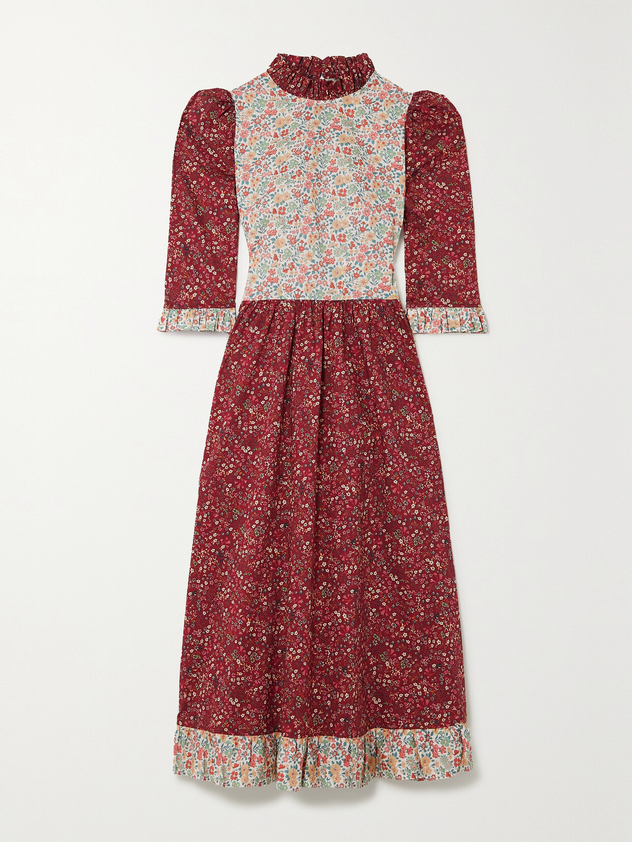 O PIONEERS CLARA RUFFLED FLORAL-PRINT COTTON-POPLIN MIDI DRESS