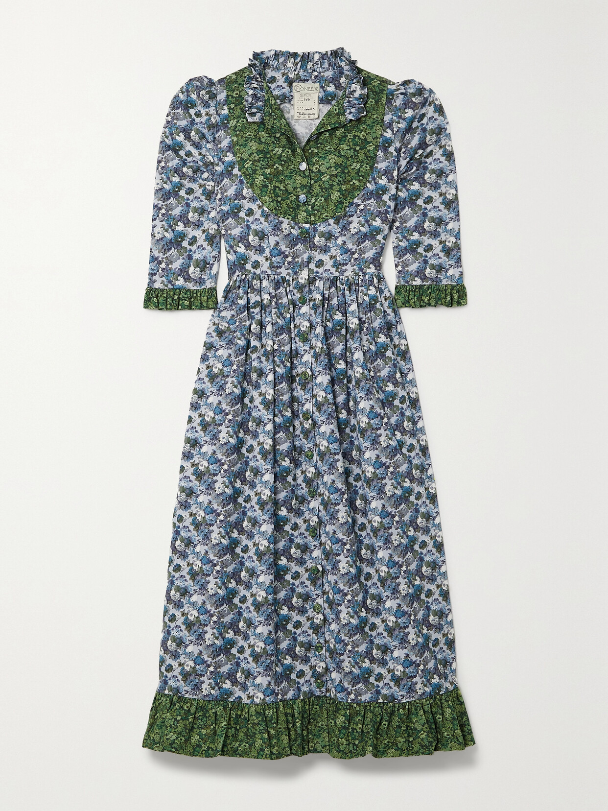 O PIONEERS Tania Ruffled Floral-print Needlecord Cotton Midi Dress - Gray