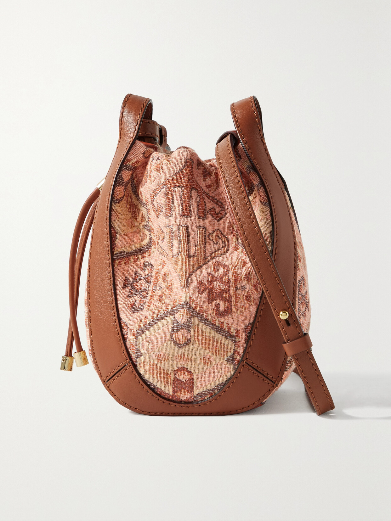 Ulla Johnson Lee Leather-trimmed Cotton-jacquard Bucket Bag In Brown