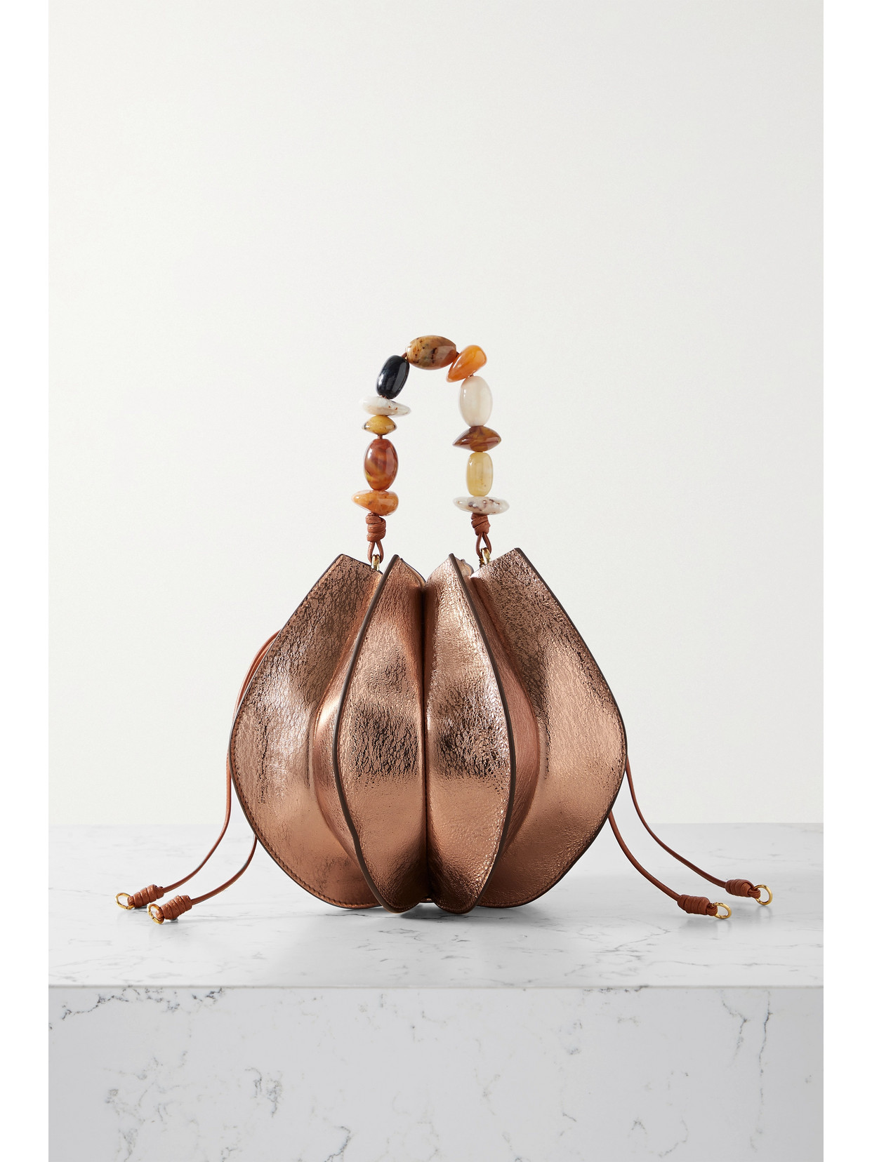 Ulla Johnson Lotus Bead-embellished Pleated Leather Tote In Pink