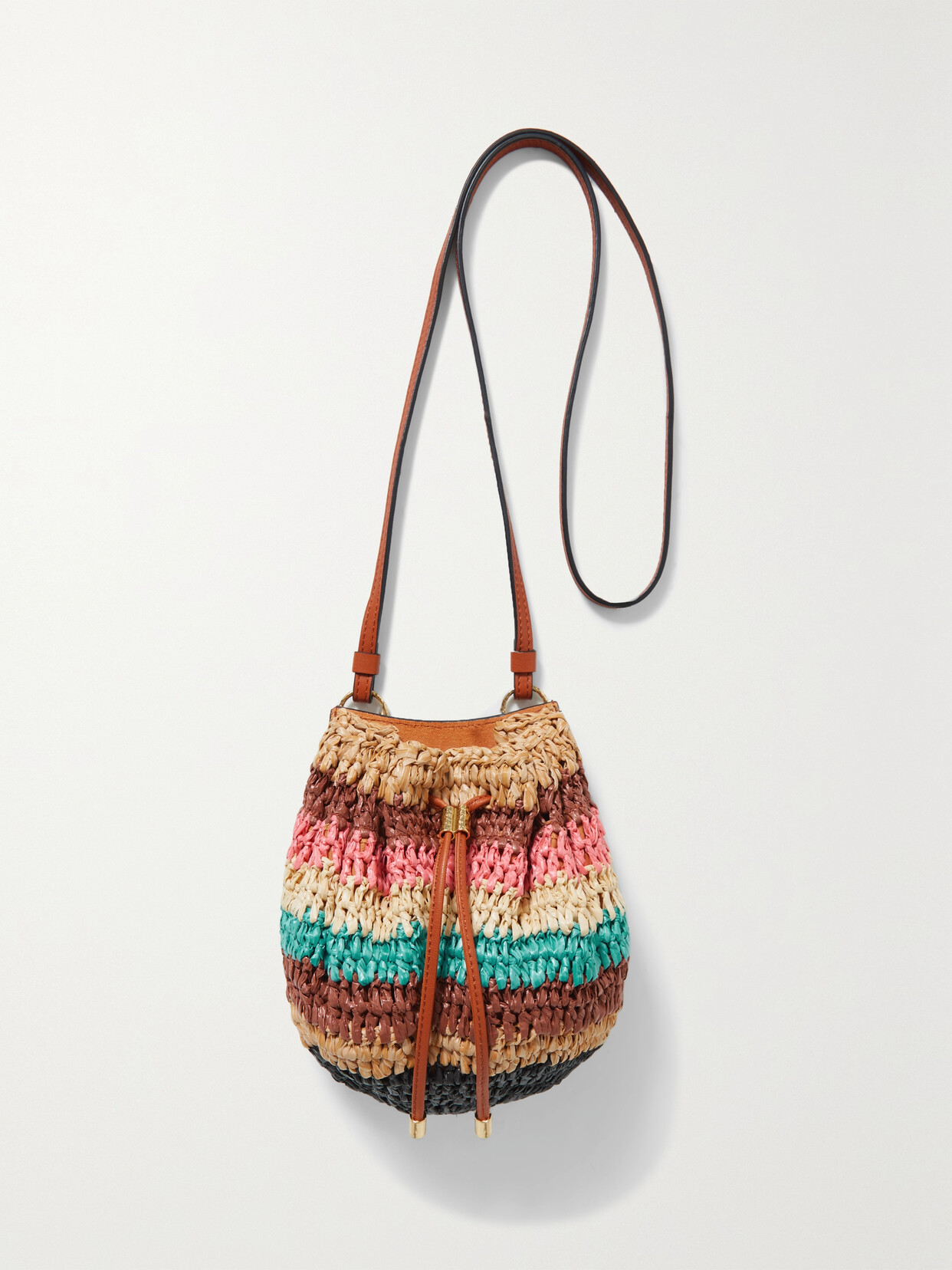 Ulla Johnson Paloma Leather-trimmed Striped Raffia Shoulder Bag In Brown