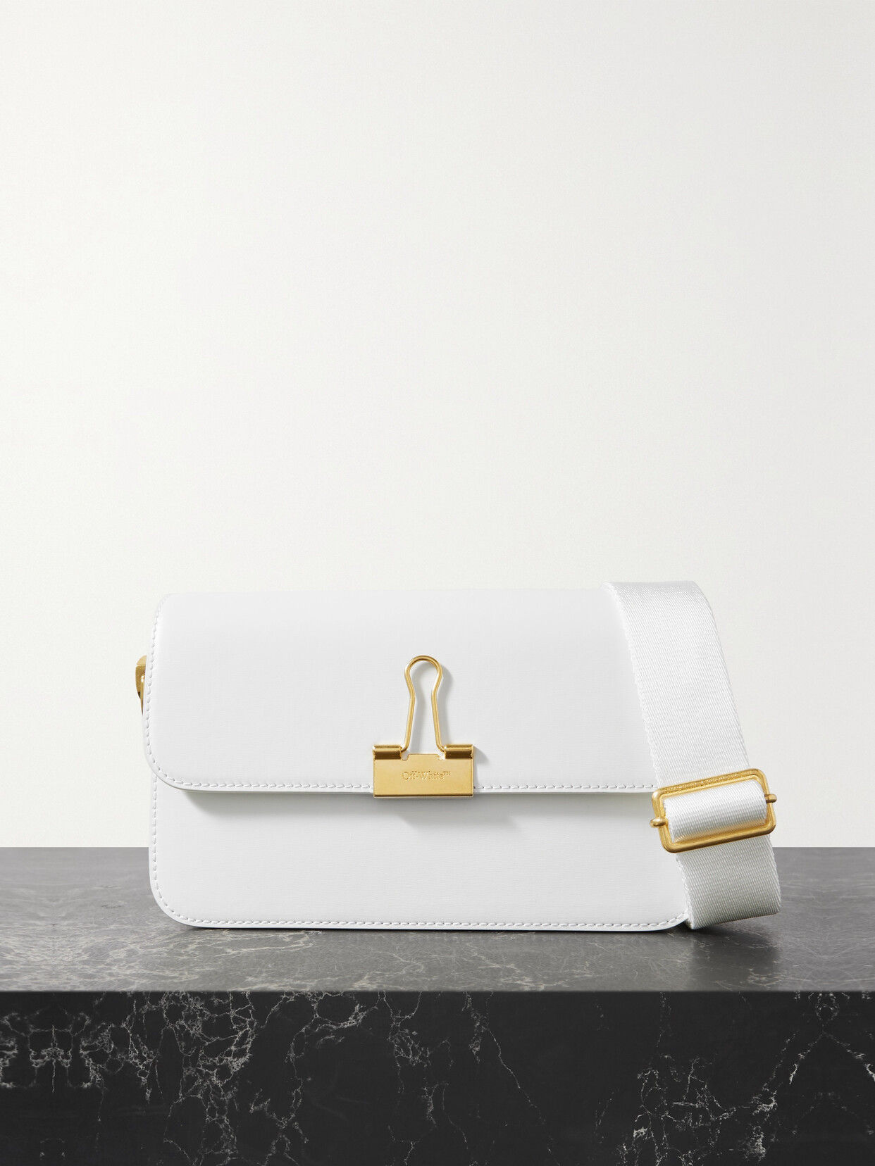 Shop Off-white Plain Binder Medium Embellished Leather Shoulder Bag In White