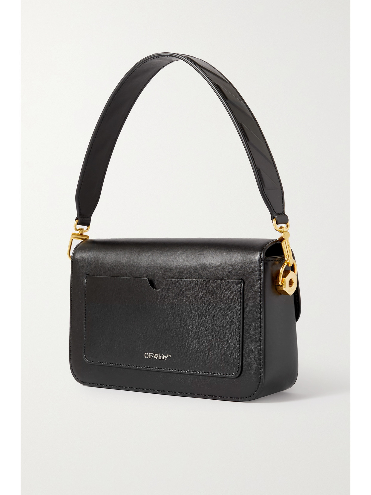Off-white Plain Binder Medium Embellished Leather Shoulder Bag In Black