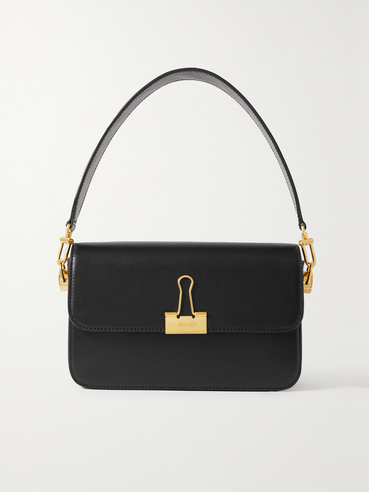 Off-white Plain Binder Medium Embellished Leather Shoulder Bag In Black