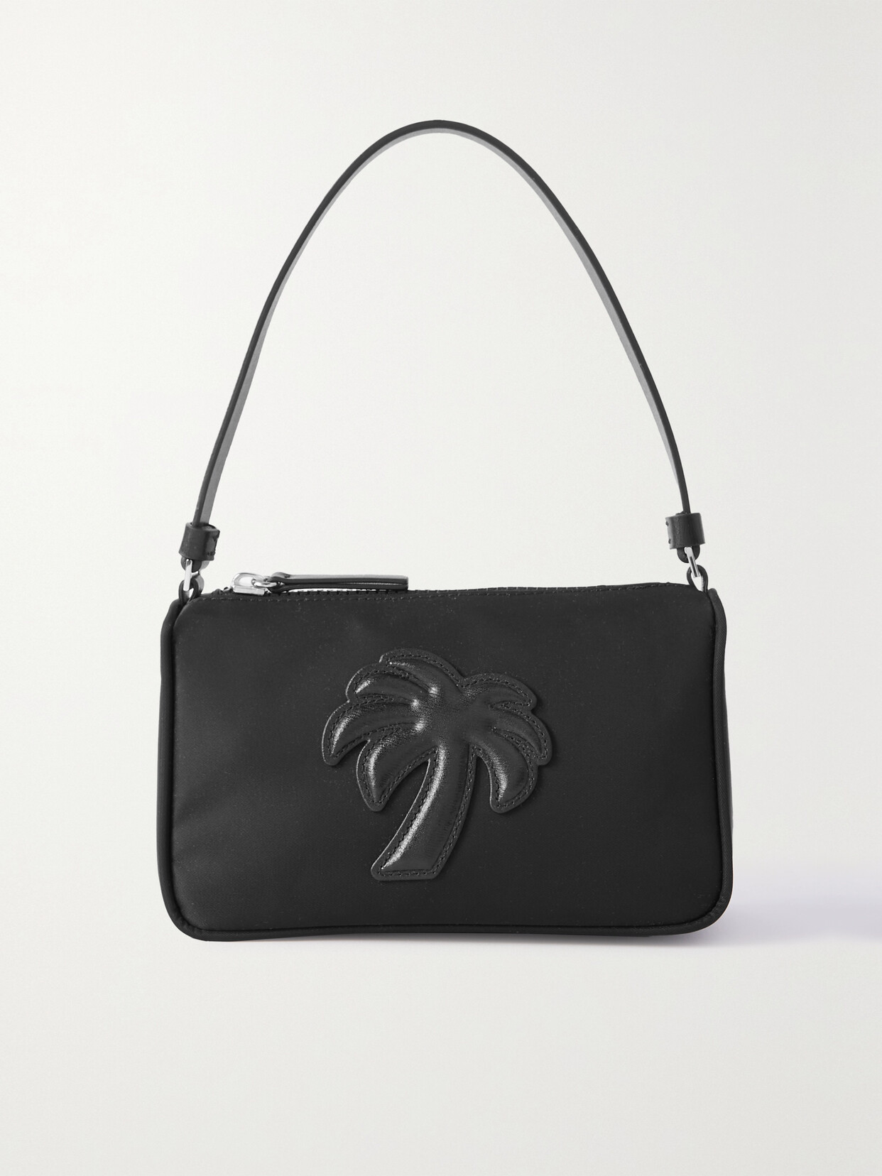 Palm Angels Appliquéd Leather-trimmed Shell Shoulder Bag In Black