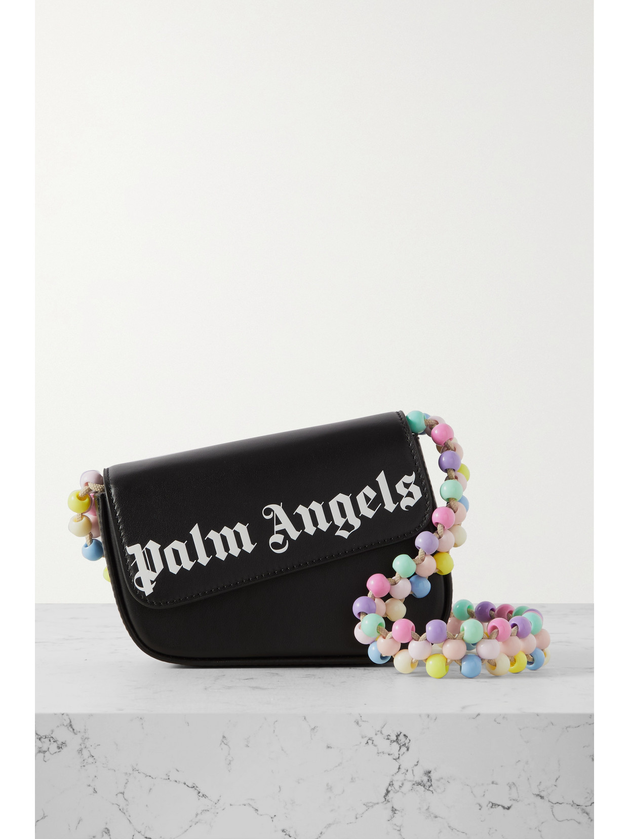 Palm Angels - Crash Bead-embellished Printed Leather Shoulder Bag - Black