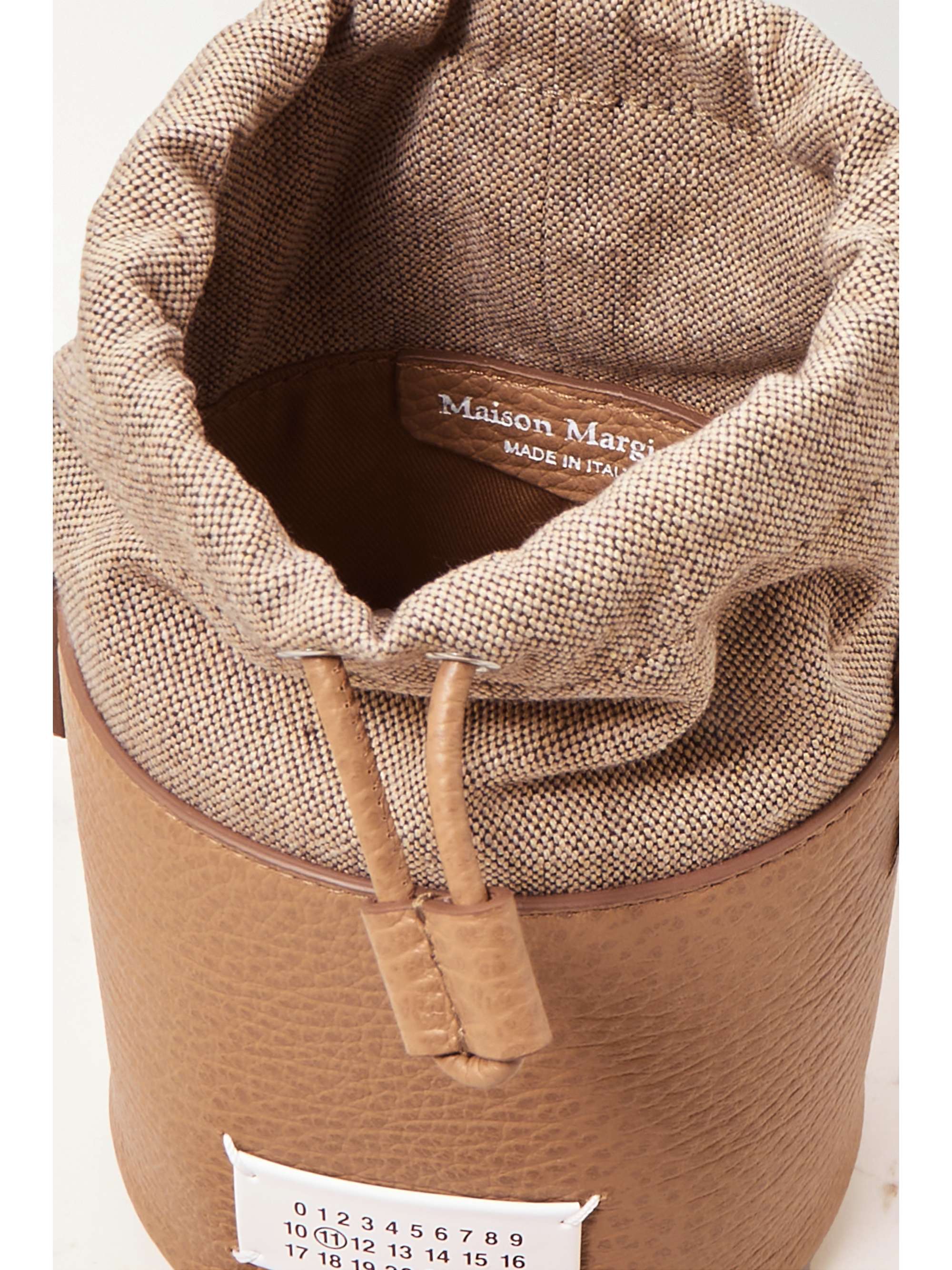 MAISON MARGIELA 5AC mini canvas-trimmed textured-leather bucket bag