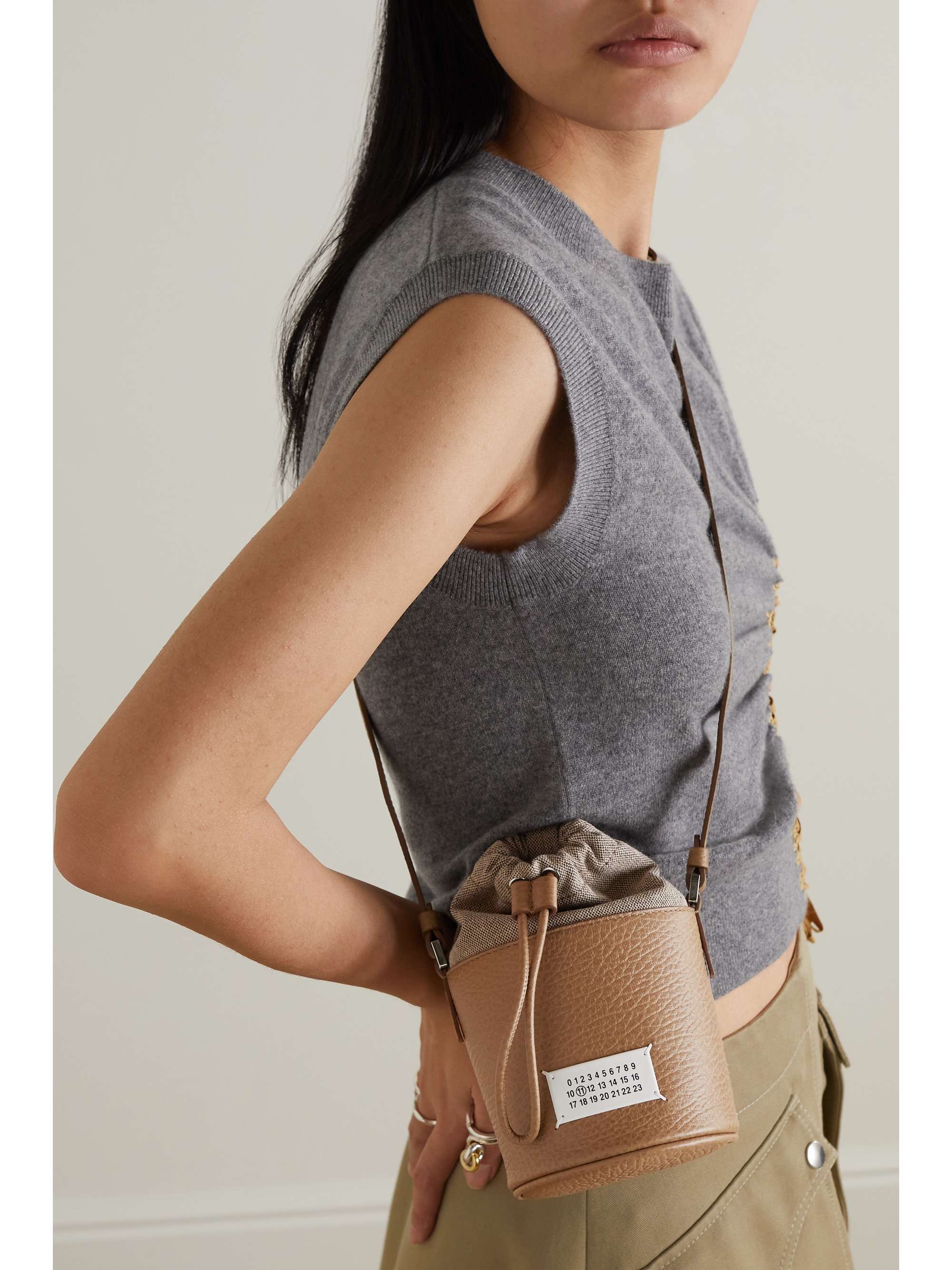 MAISON MARGIELA 5AC mini canvas-trimmed textured-leather bucket bag