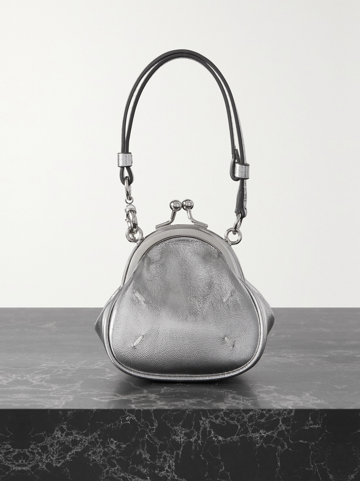 Maison Margiela - Tabi Micro Metallic Leather Tote - Silver