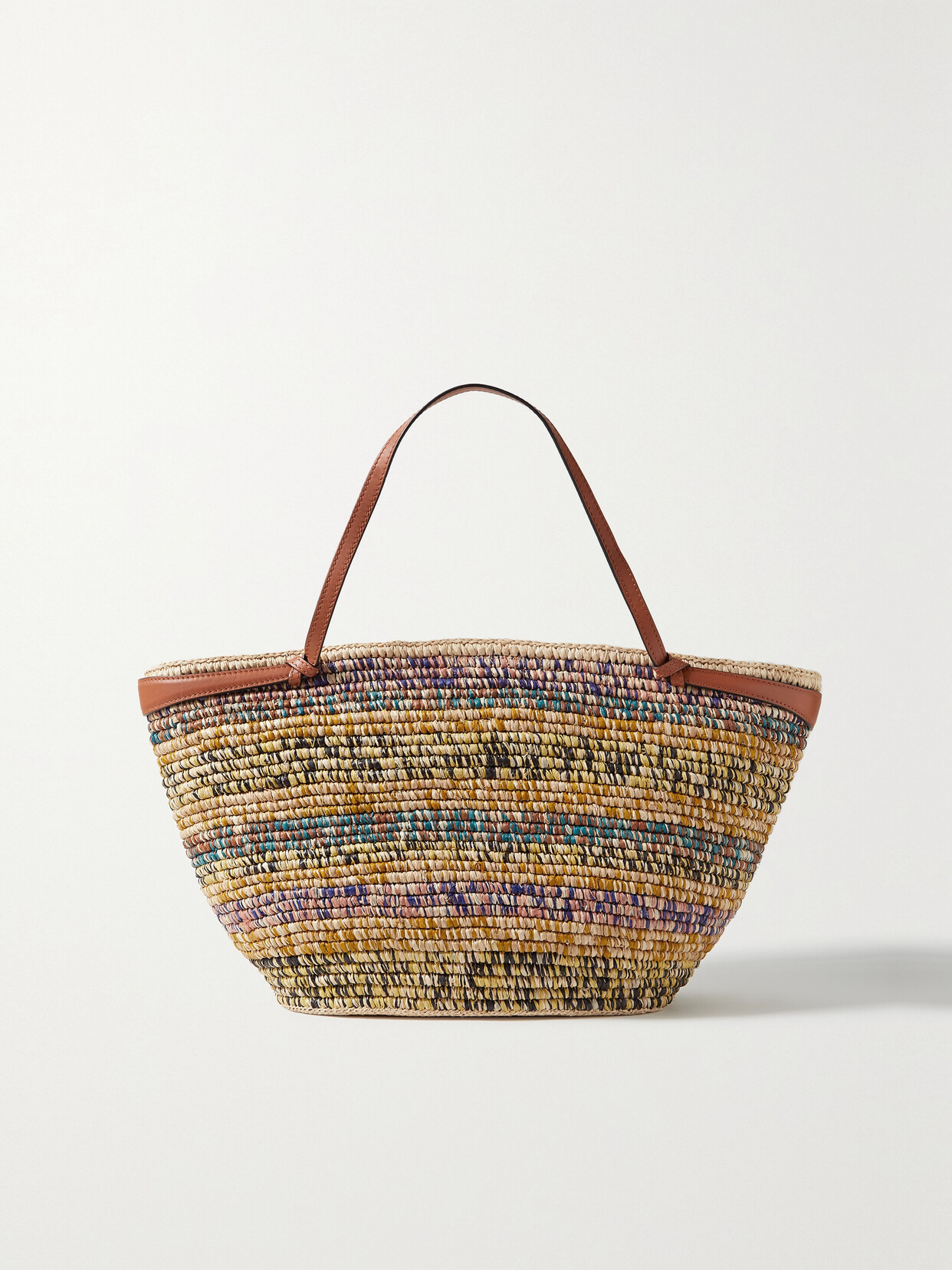 ULLA JOHNSON MALLORCA LEATHER-TRIMMED RAFFIA SHOULDER BAG