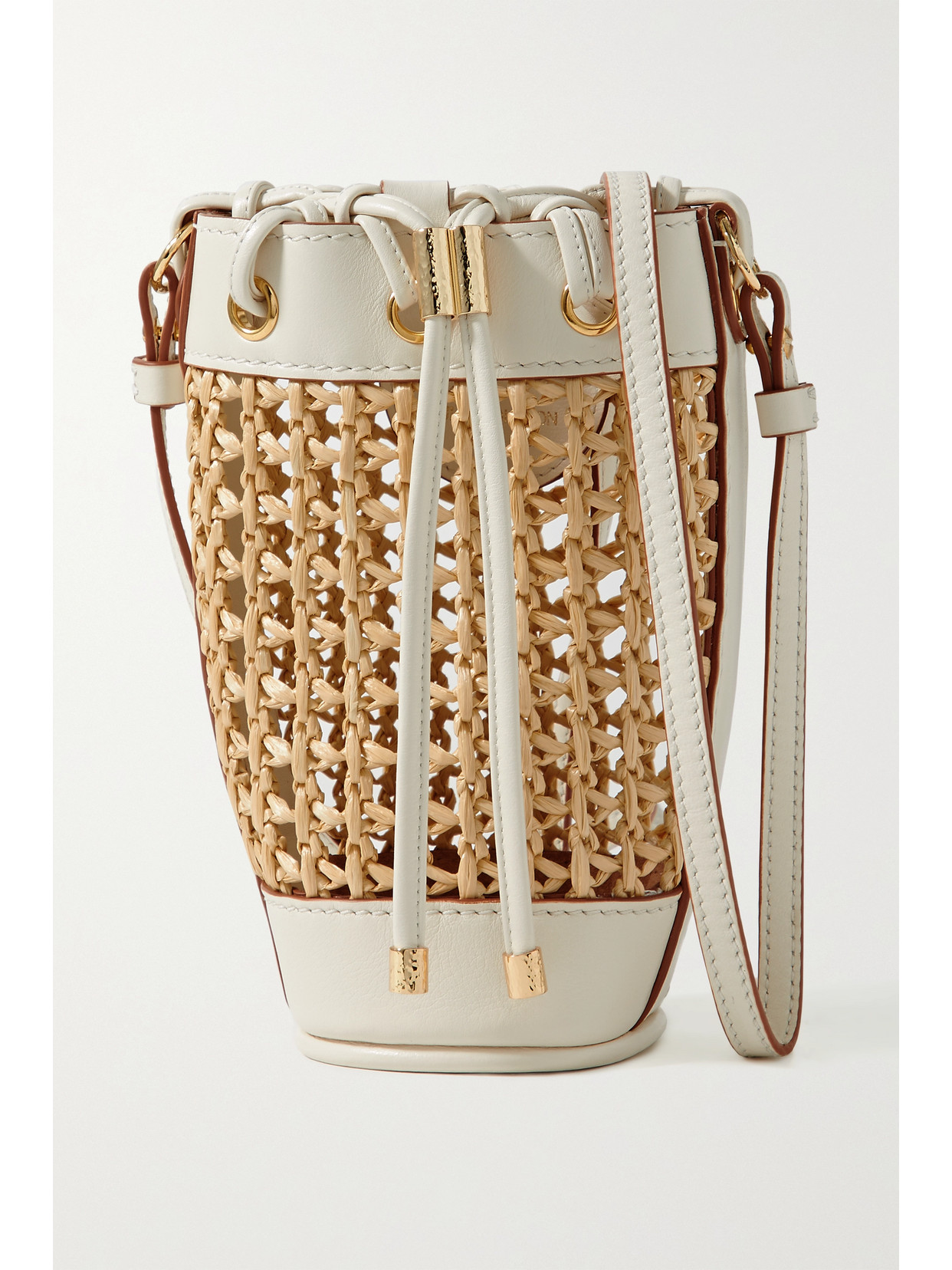 Ulla Johnson Willow Leather-trimmed Raffia Bucket Bag In Ivory