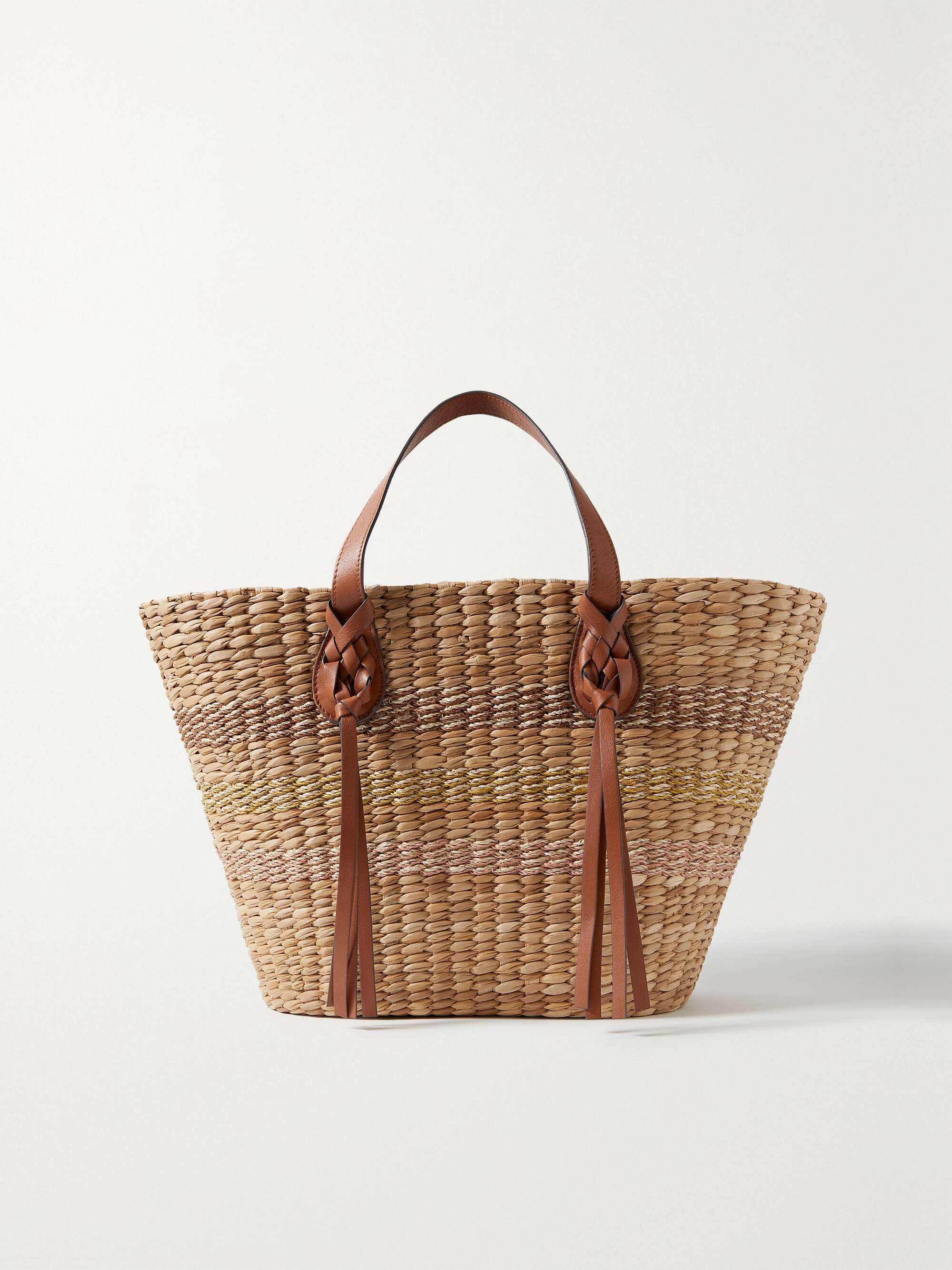 food Prophet straw tote with leather handles relieve